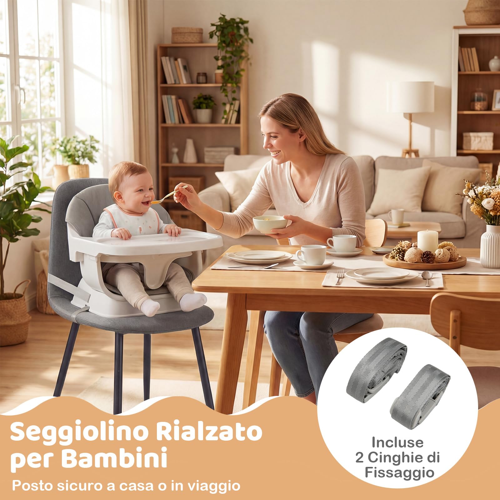 COSTWAY Seggiolone Pappa per Bambini, Seggiolone Convertibile con Cintura e Vassoio Rimovibile, Sedia Evolutiva per Neonati, Telaio in Legno Massello, per Neonati 6-36 Mesi (Grigio Chiaro)