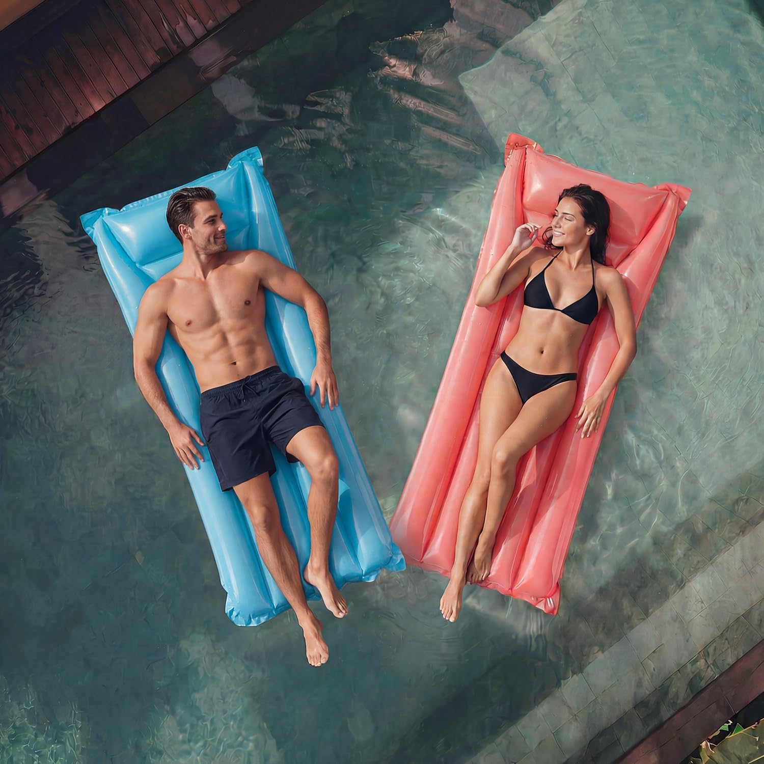 Aqua Pool Floating Raft 2 Pack - Inflatable Pool Float with Headrest Pillow, Lightweight Adult Lounge for Relaxing, Sunbathing & Drifting, Durable PVC, 70 x 28.5 in