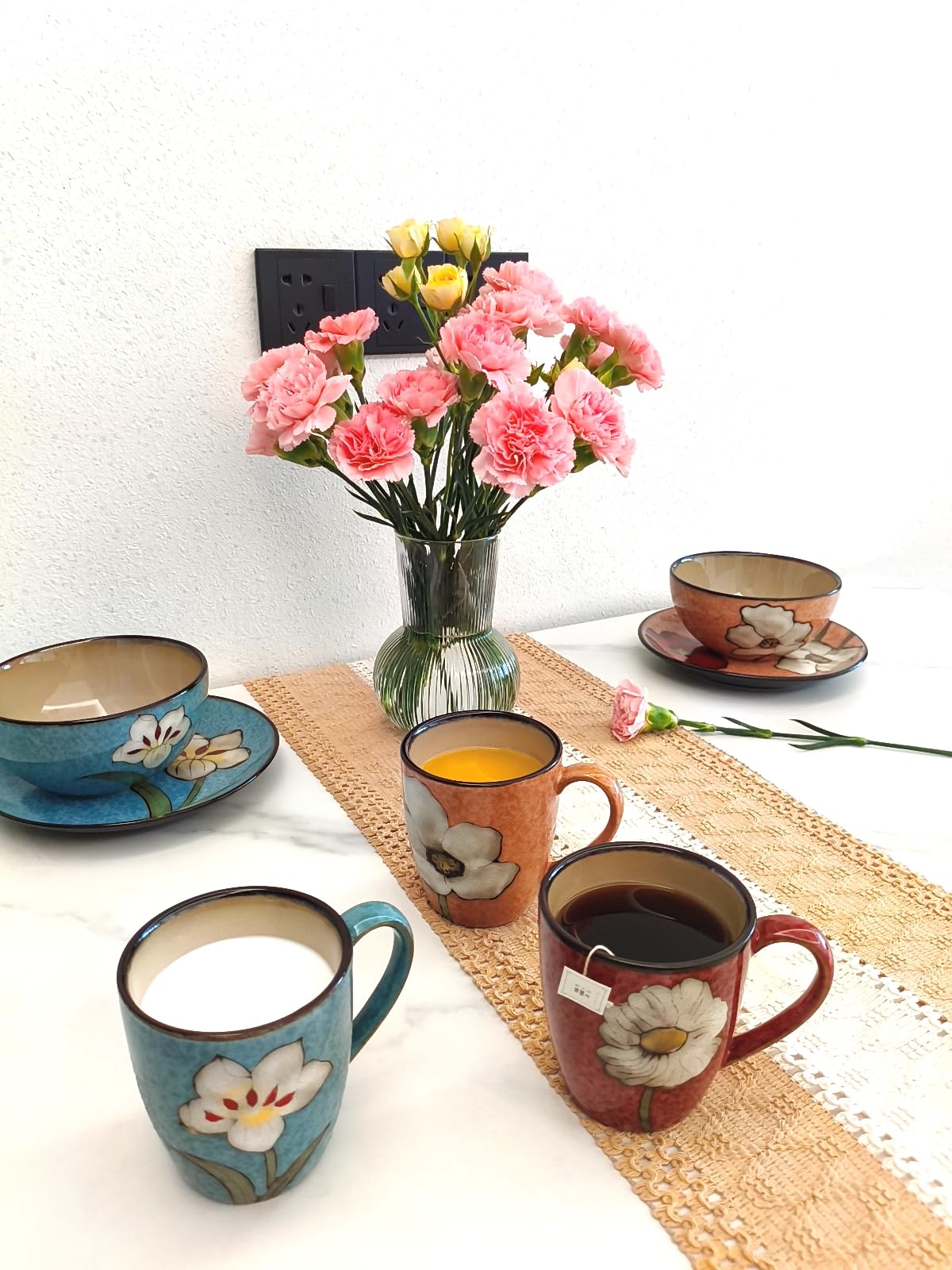 Tasse à cappuccino en céramique de 355 ml, passe au micro-ondes et au lave-vaisselle, parfaite pour le thé, expresso, latte – Tasses en porcelaine pour cuisine ou café (rouge, bleu, vert, rose)