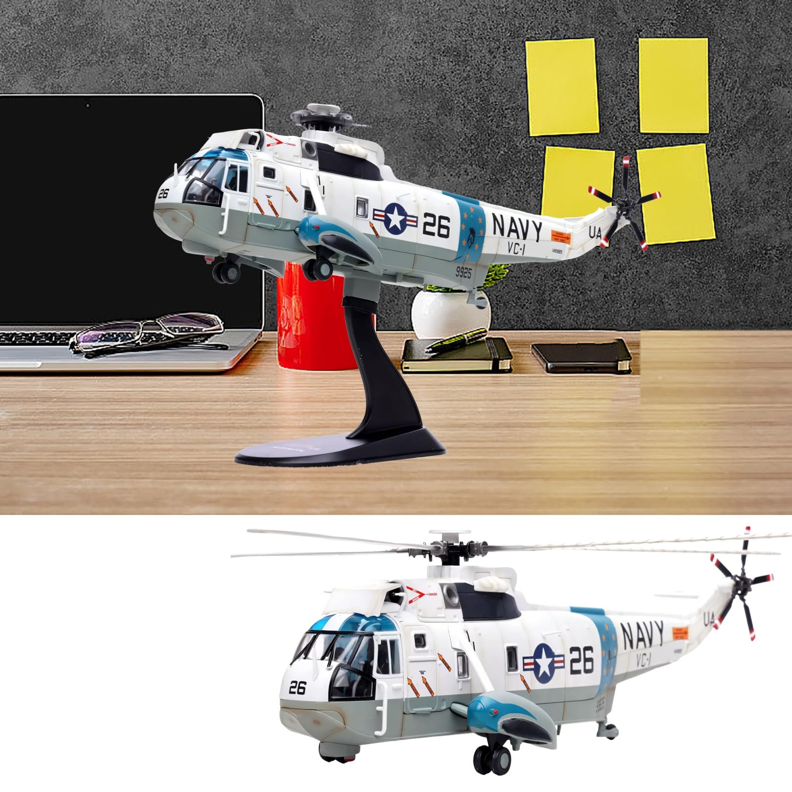 Modello elicottero militare statico in metallo pressofuso lega SH-3G VC-1 scala 1/72, pronto for l'esposizione collezione for vetrine for ufficio, decorazioni casa, mostre scienze aerospaziali