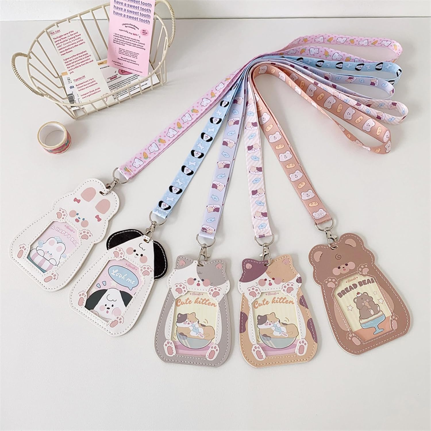Cute Badge Holder Lanyard Cartoon Cat ID Card Holder Kawaii ID Badge Keys Lanyard Strap Neck Lanyard PU Leather Badge Holder for Women Girls Boys (Cat-1) - Image 5