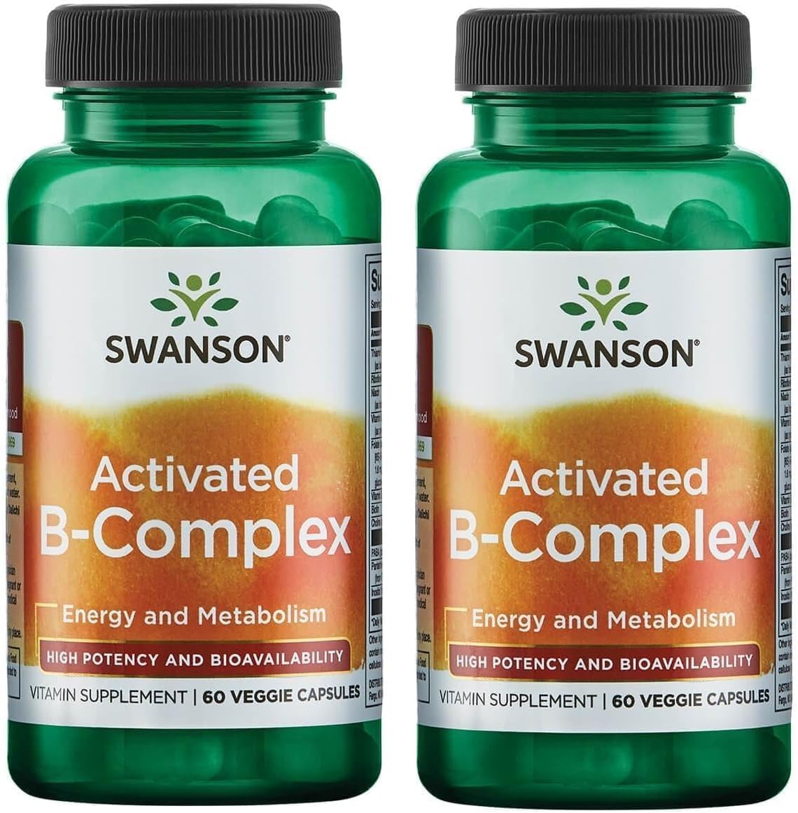 Swanson Activated B-Complex, High Potency, 60 Veggie Capsules, 2 Pack 60 Count (Pack of 2)