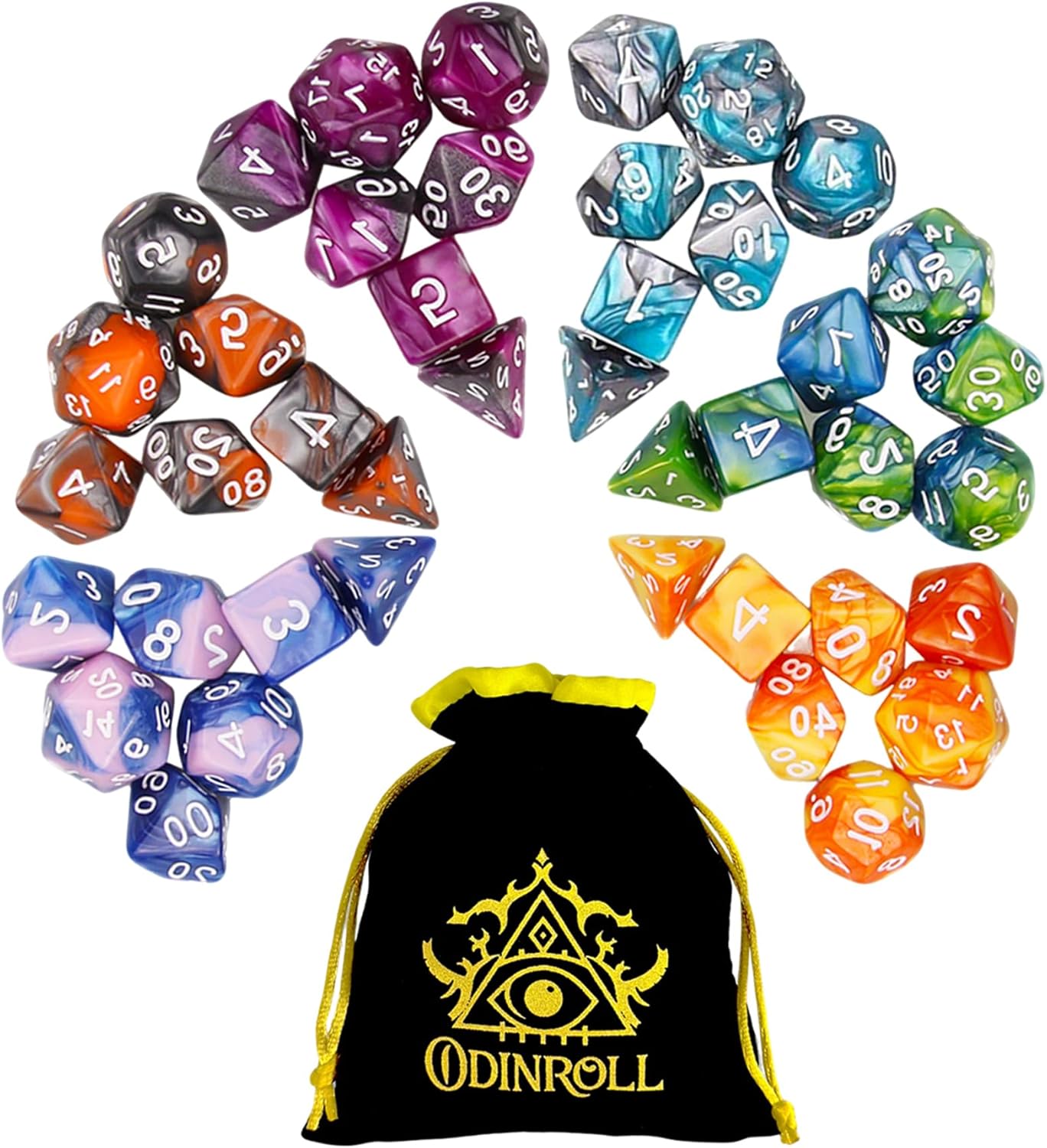 Polyhedral Dice Set, 42 Pieces - 6 Sets of RPG Dice with 1 Bag for Dungeons and Dragons D&D RPG MTG Board Games, Includes D20, D12, D8, D6, D4, D10 (0-9) and D10 (00-90)