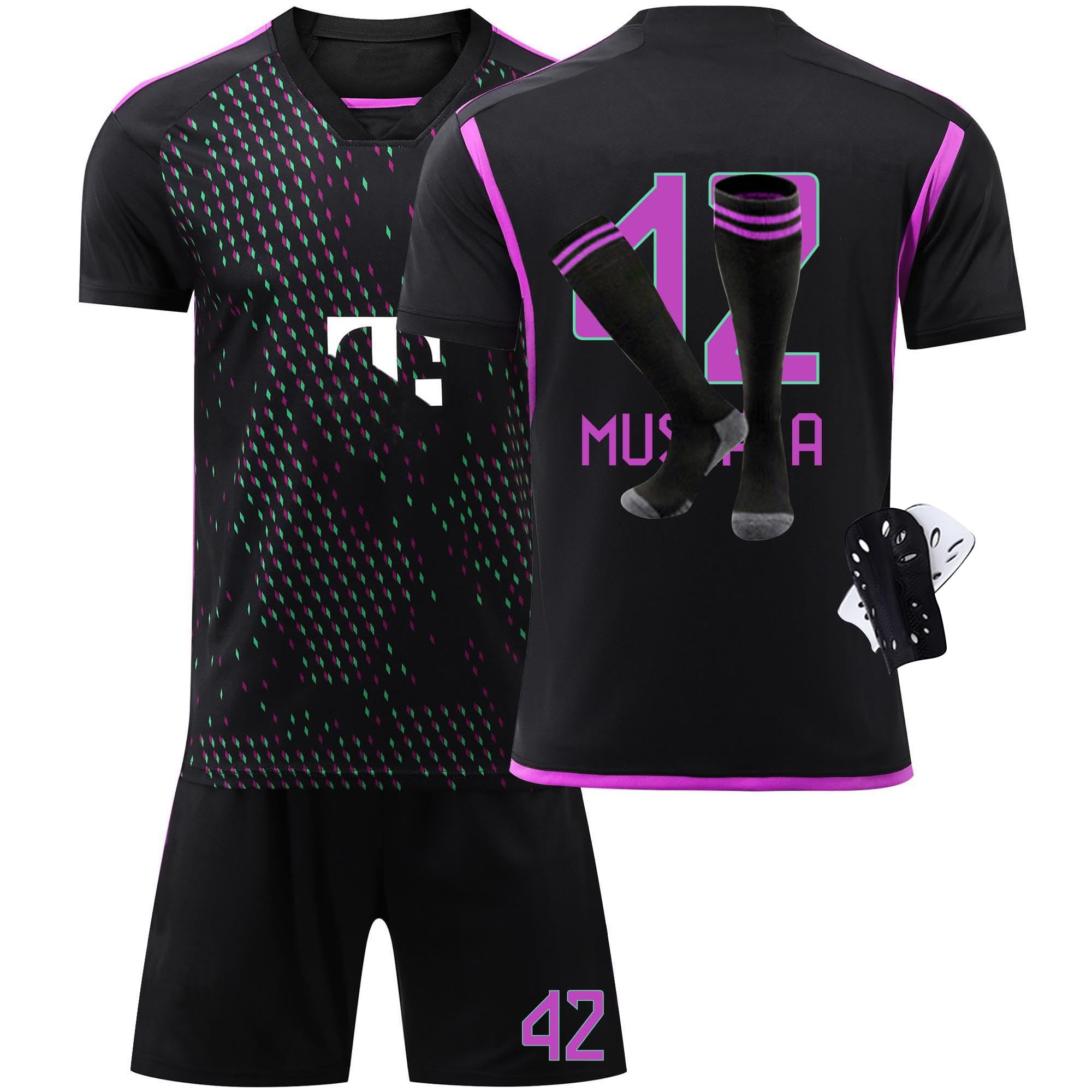 Fußball Trikot Set für Kinder, 2025/26 New 𝐵𝑎𝑦𝑒𝑟𝑛 Trikot Kinder, Heim/Auswärts Fußballtrikot, Geschenk für Fußballfans, Schnell Trocknendes Atmungsaktives Fußballtrikot Mit Schienbeinschoner