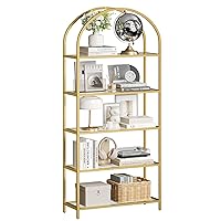 VASAGLE Scaffale Portaoggetti a 5 Ripiani, Libreria Scaffale in Vetro Temperato