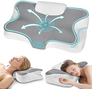 Almofada cervical e pescoço 2 em 1 com tração cervical almofada ergonómica espuma de memória para dormir, suporte de pescoço cabeça ombro relaxamento 61 x 41 x 12/13 cm