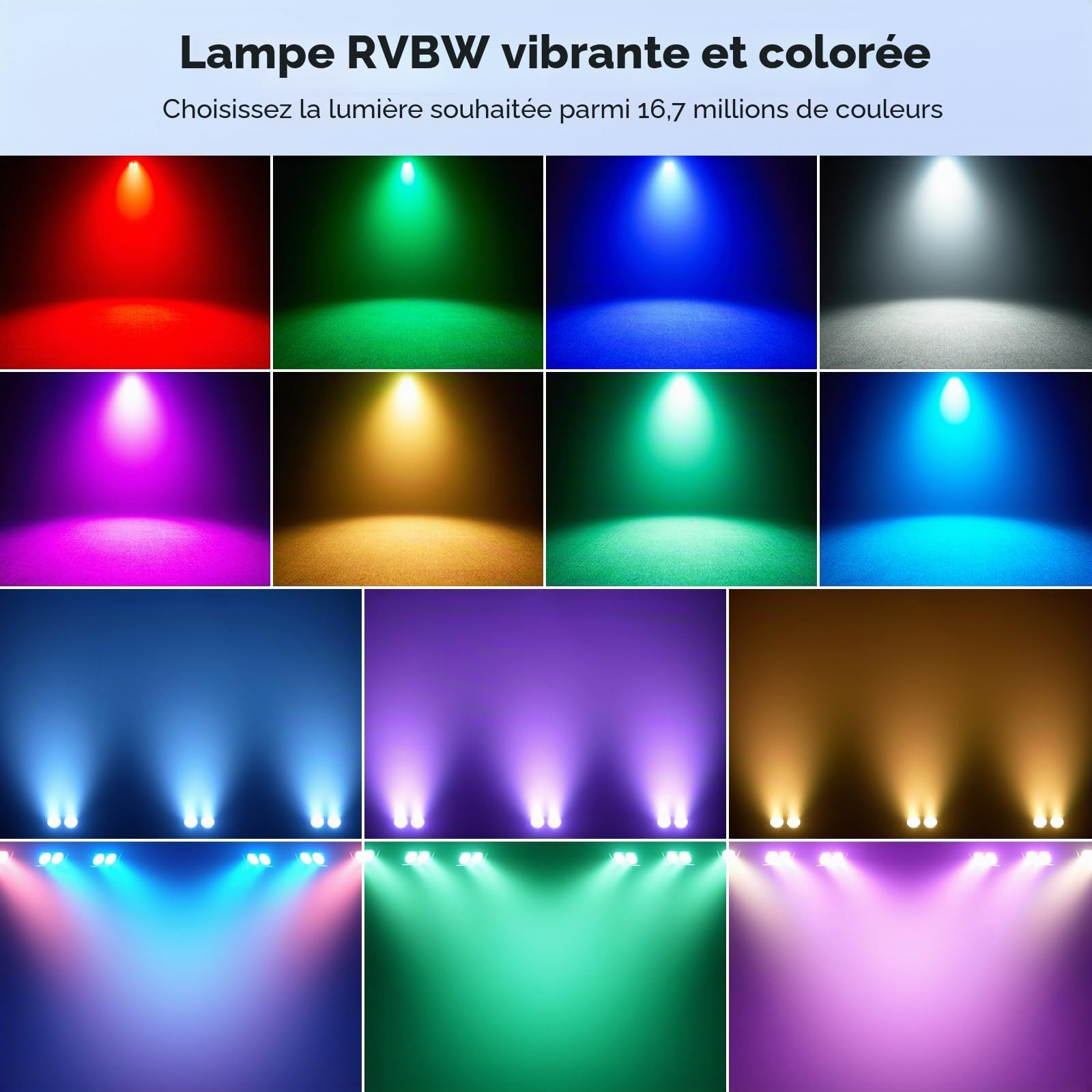 RGBW Par LED Lumière de Scène 150W Lumière Fête DMX 8CH Éclairage de Scène, Lumière Soirée DJ pour Bar Fête Théâtre Projecteur Mariage