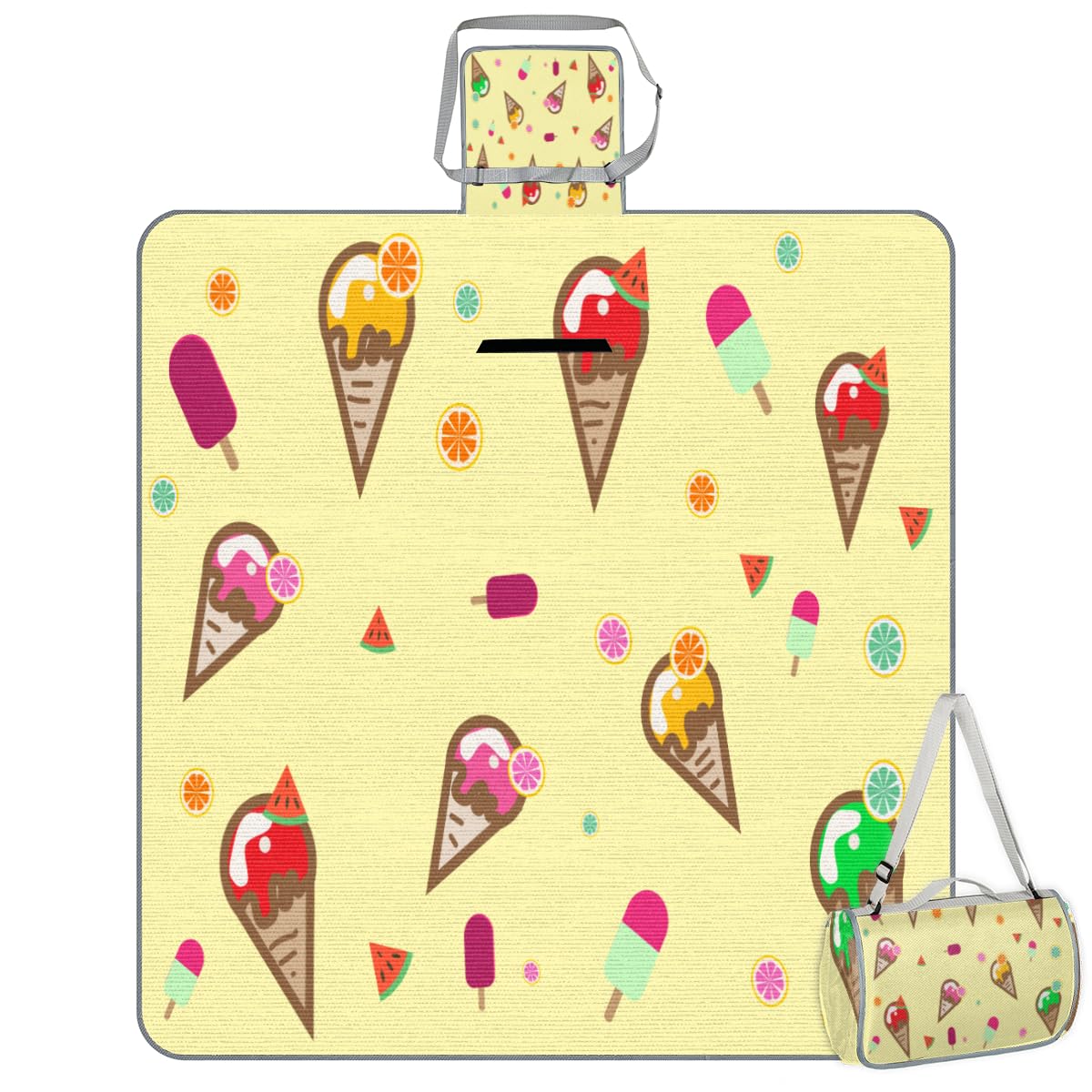 Shimoshe Picnic Blankets 57”x 59”, Watermelon Ice Cream Summer Waterproof Sandproof Picnic Mat Lightweight Foldable Beach Blanket for Camping Park Grass Beach Outdoor Blanket