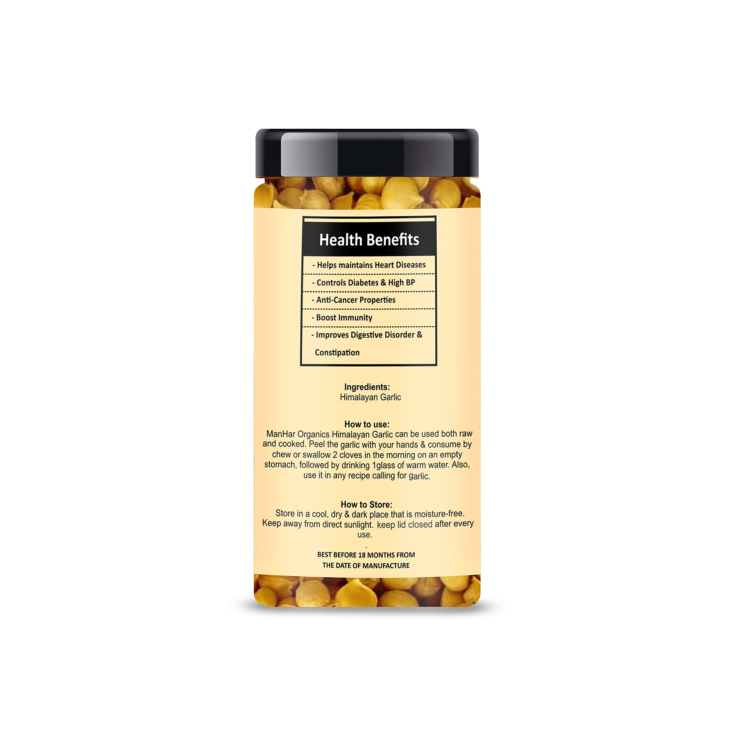 ManHar Organics Kashmiri Garlic (Lehsun) Jar 120 grams, A Taste Of Himalayan Tradition, Premium Himalayan Single Clove Garlic For Strong Immunity & Diabetes - Image 2 thumbnail