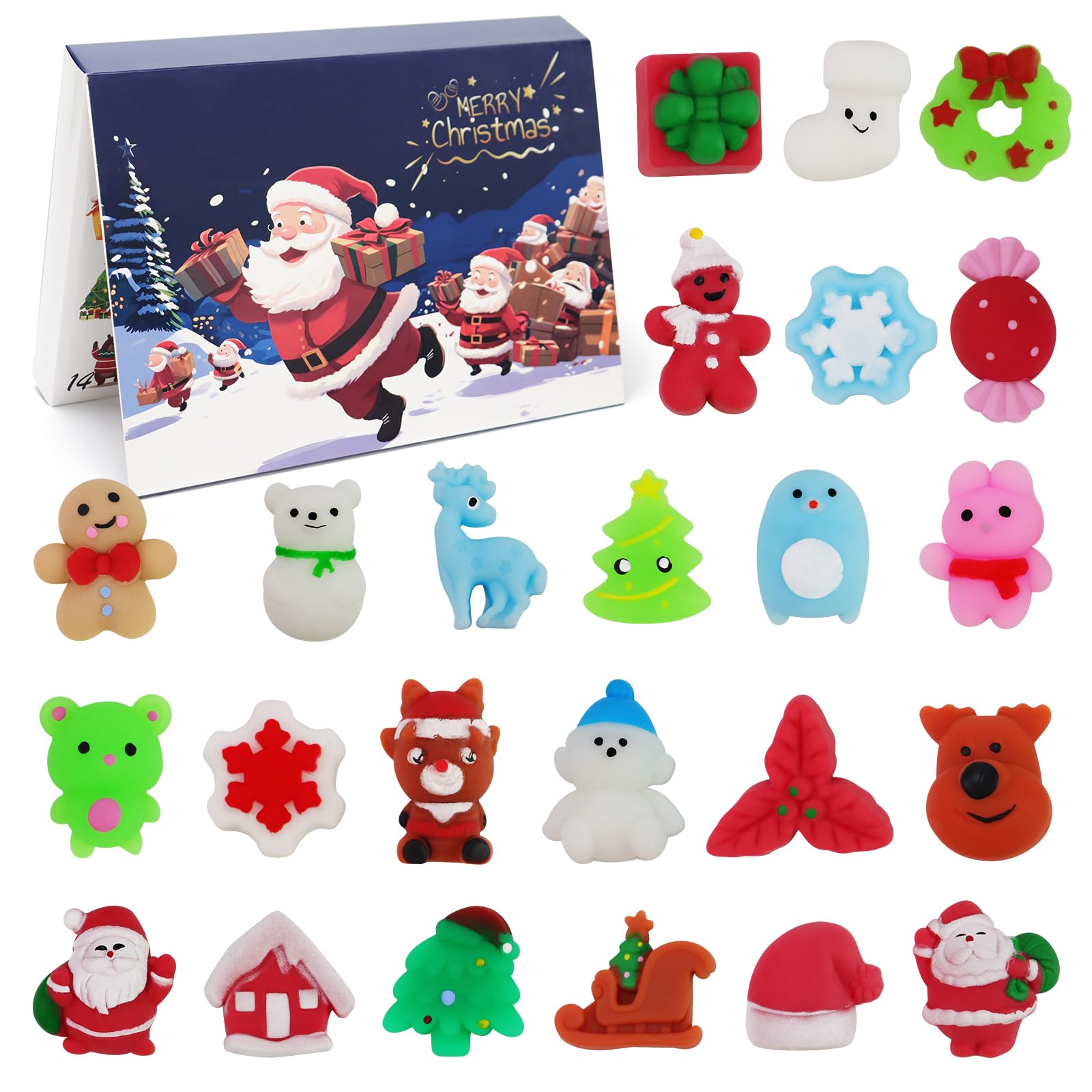 24PCS Christmas Advent Calendar 2024 Decorations Squishies Toys Countdown Blind Box Tiny Mochi Squishy Fidget Toys Christmas Gift Set for Girls Boys Kids