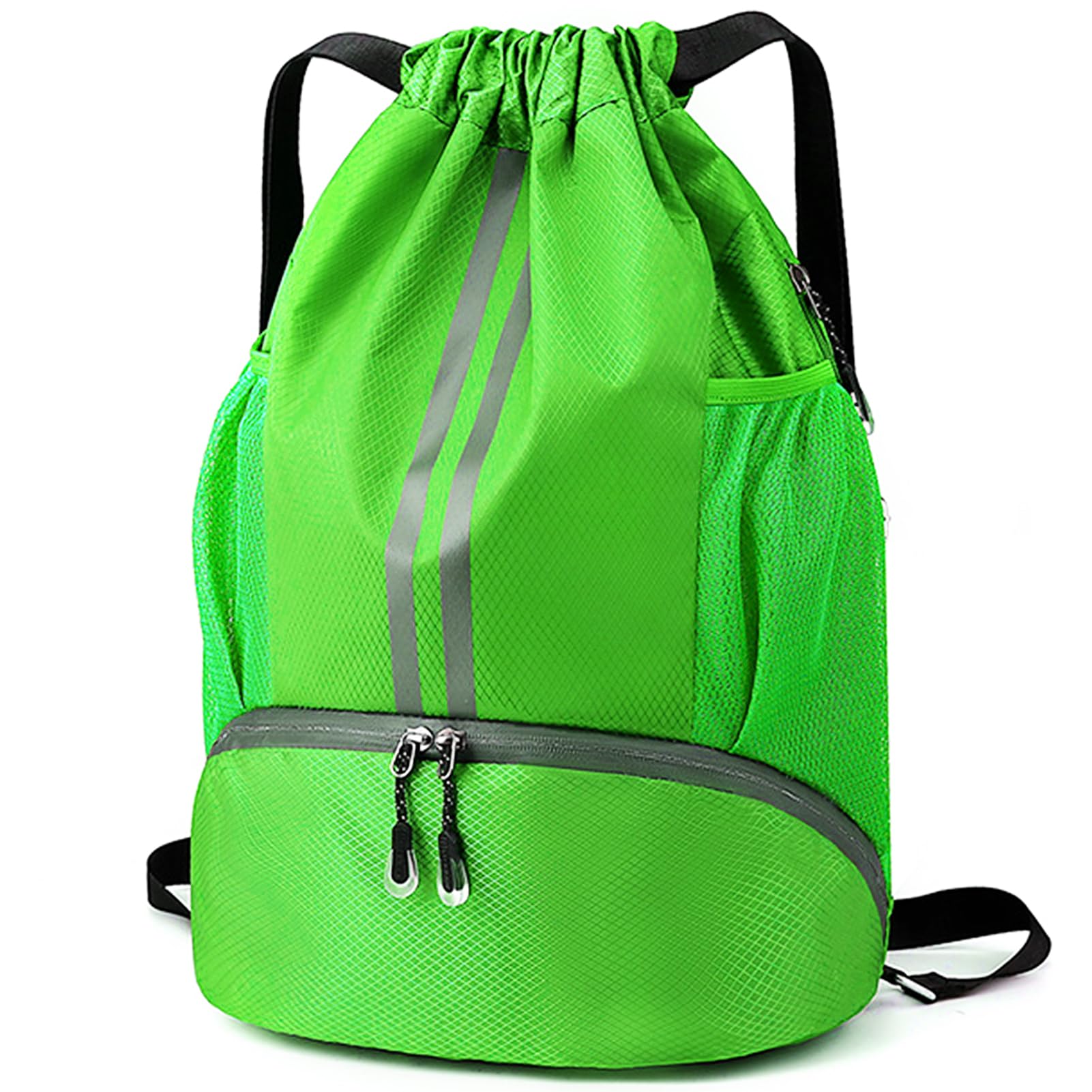 Veki Sports Backpack with Drawstring, Gym Bag Waterproof for Men and Women, Sports Bag with Bottom Compartment for Basketball, Football, Volleyball, Gym Bag for Travel, Gym, Swimming, Green, L, Casual