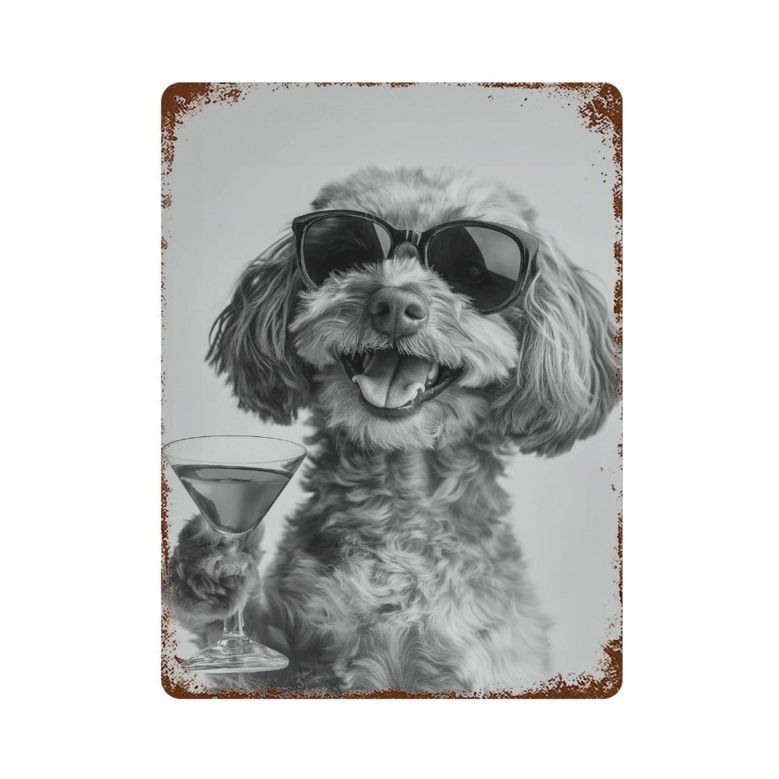 xiaoxiaoshen Cavapoo Drinking Cocktail Print Wall Decor Art Metal Tin Poster Modern Home Decor Art Home Bar Shop Decorations Vintage Sign 40x30cm