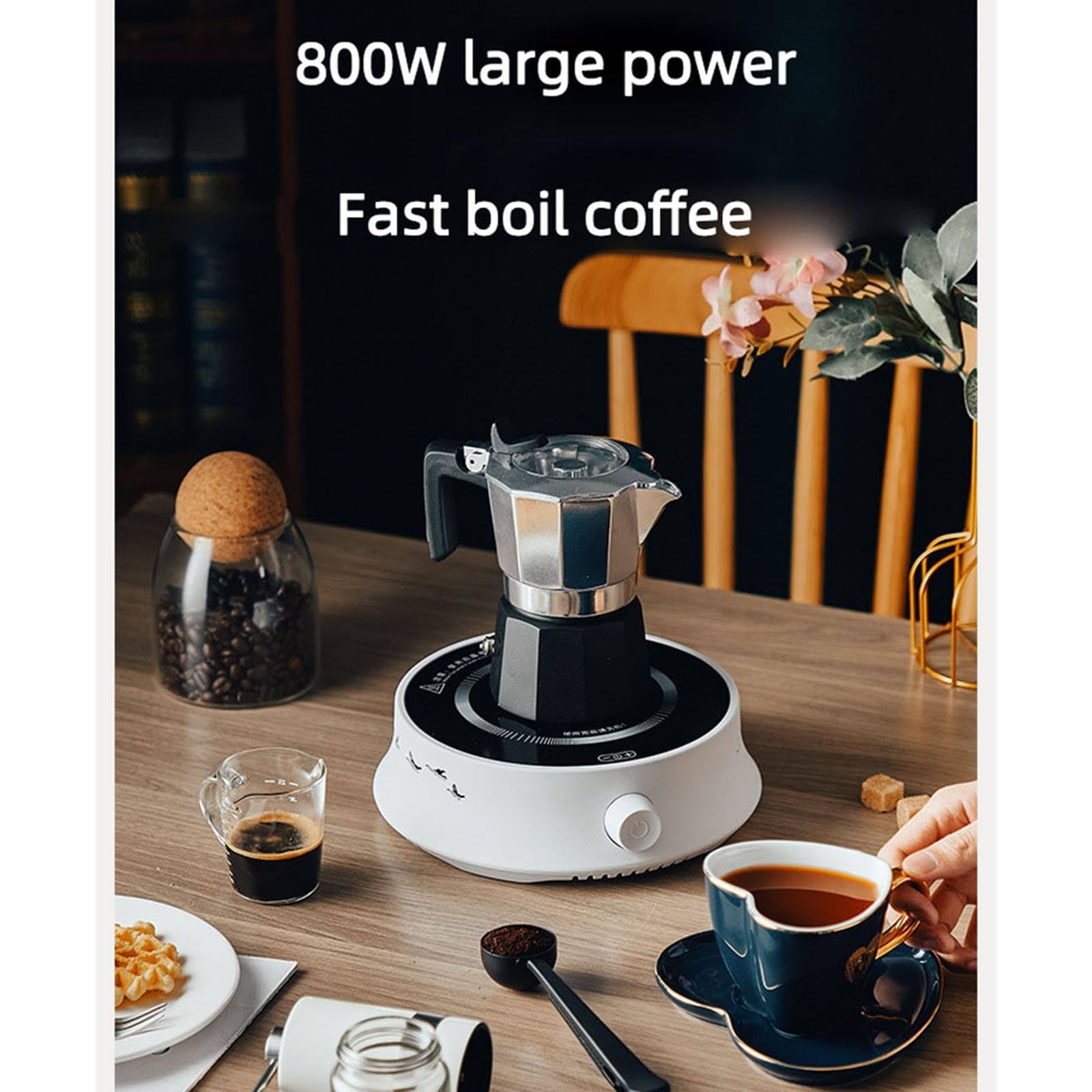 Estufa eléctrica de vitrocerámica Compacto Mini cafetera Tetera con Ventilador silencioso para café y té en casa