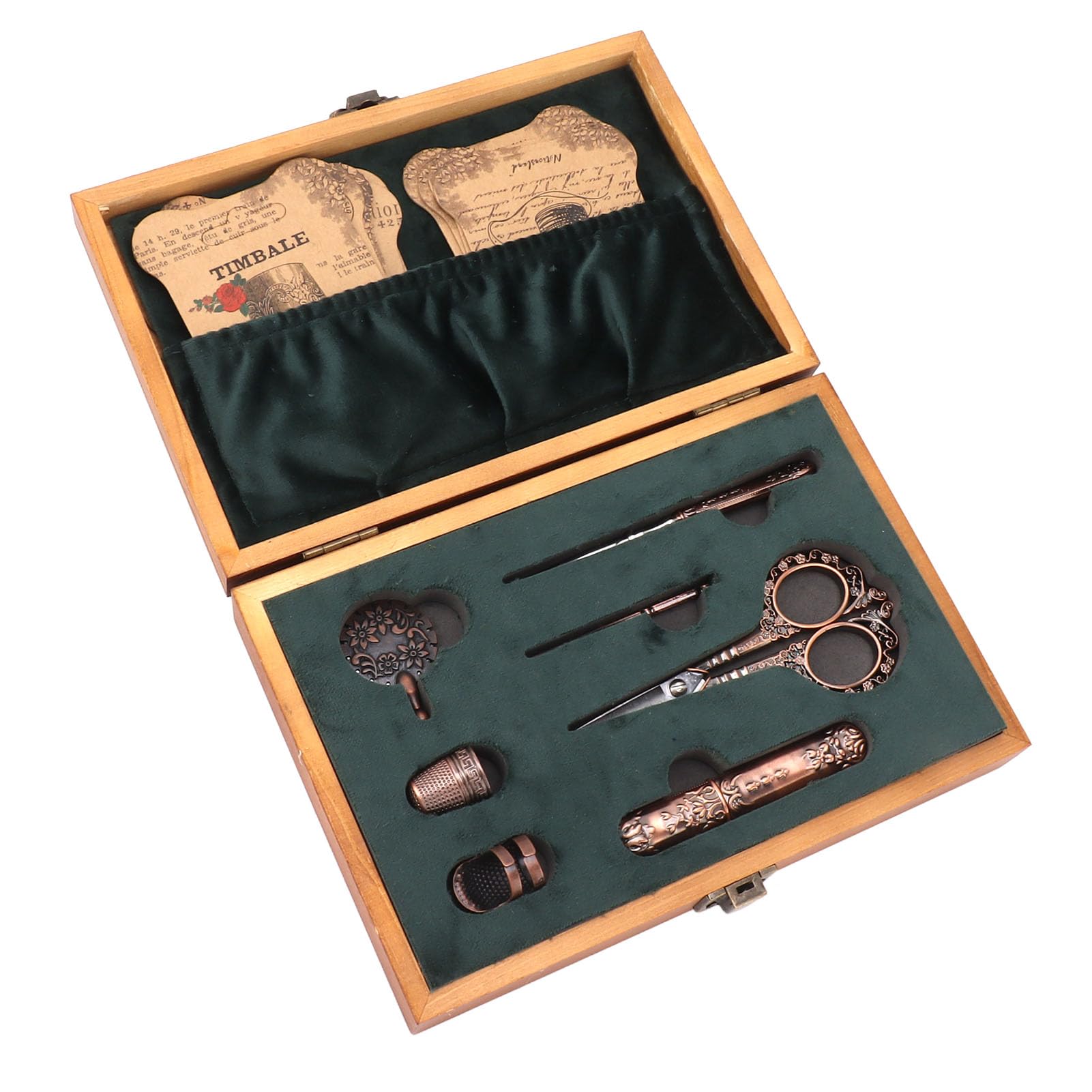 Vintage-Stickschere-Set im europäischen Stil, Nähset aus Edelstahl im antiken Look mit Holzkasten, 7-teiliges Bastelschere-Werkzeugset für Stickerei, Stricken und Handarbeiten (Bronze)