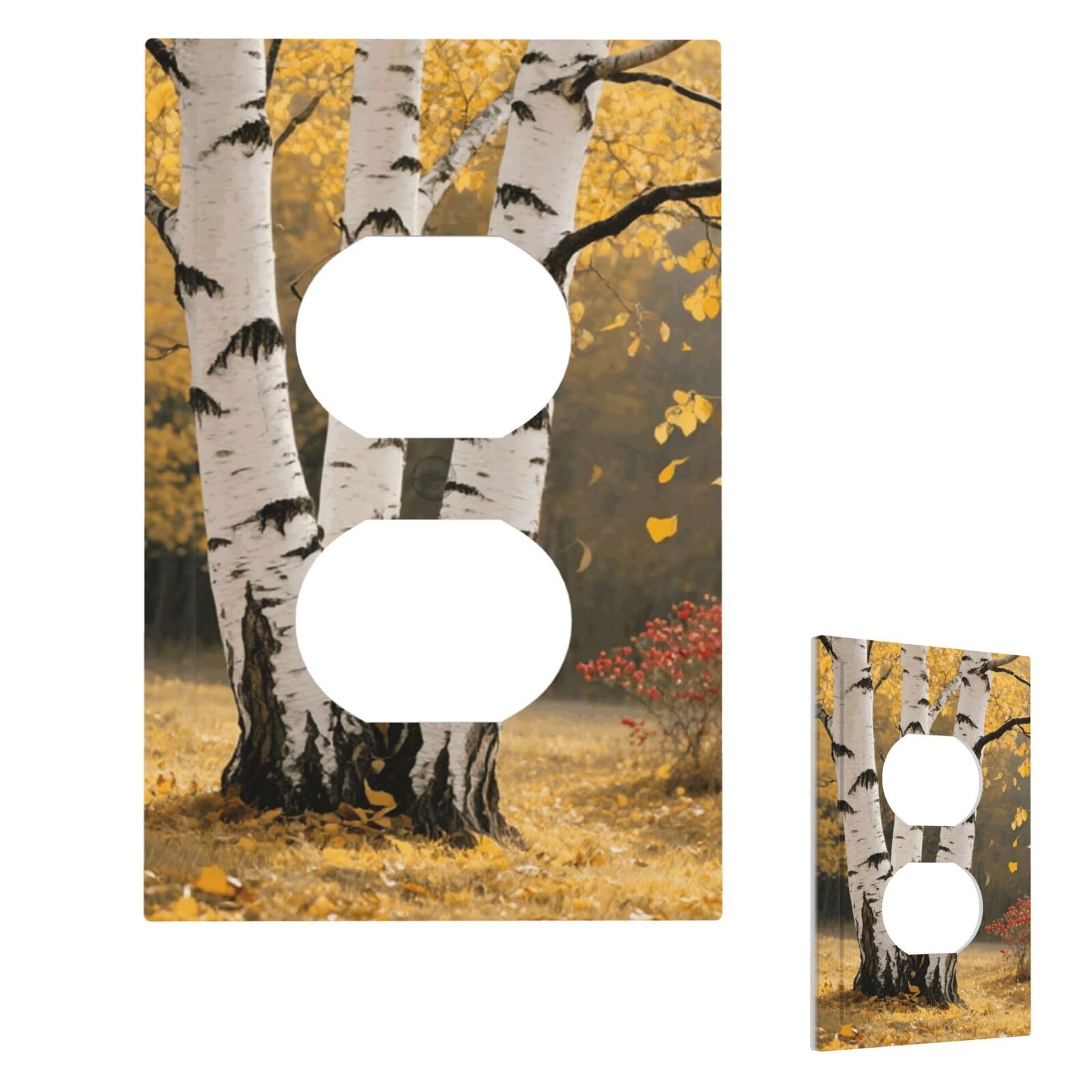 Fekiloot Duplex Birch Tree Wall Plate Cover Modern Decorative 1 Gang Light Switch Cover Unbreakable Receptacle Outlet Covers For Living Room Bedroom Home Decor