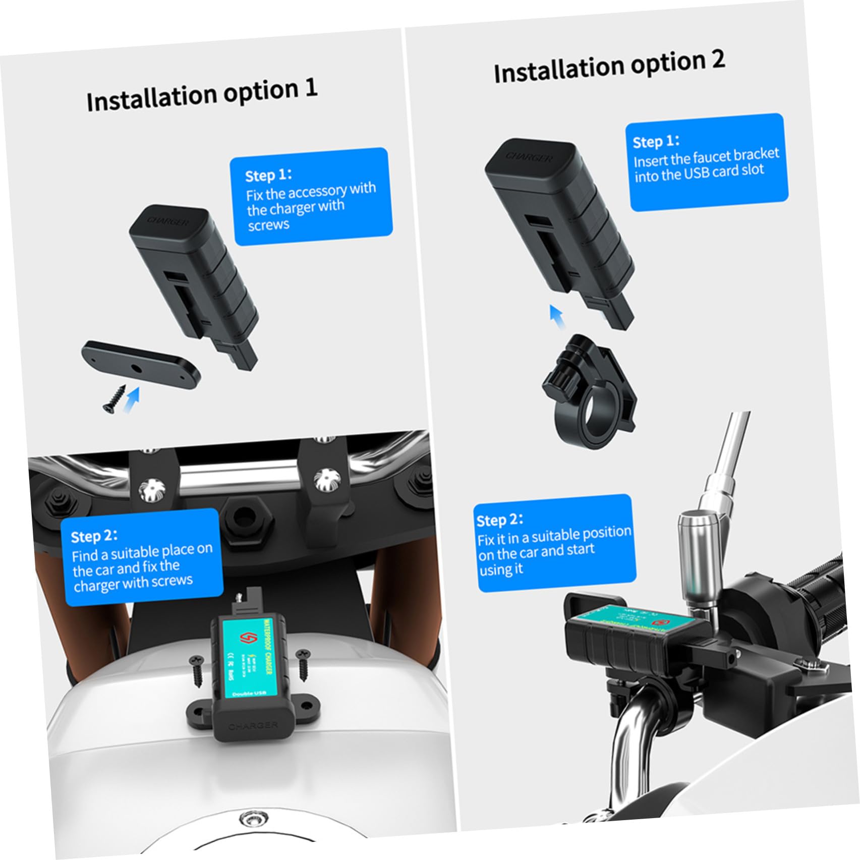ABOOFAN Motorrad-Steckdose mit Dual-USB-buchse Kfz-ladegerät SAE Motorrad-ladeadapter wasserdichte Abdeckung für Motorrad-USB-ladegerät