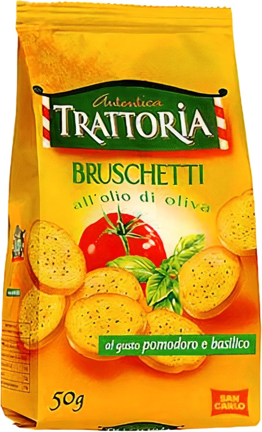Autentica Trattoria Bruschetti Crostini al gusto di Pomodoro e Basilico San Carlo, Scatola con 10 confezioni da 50g