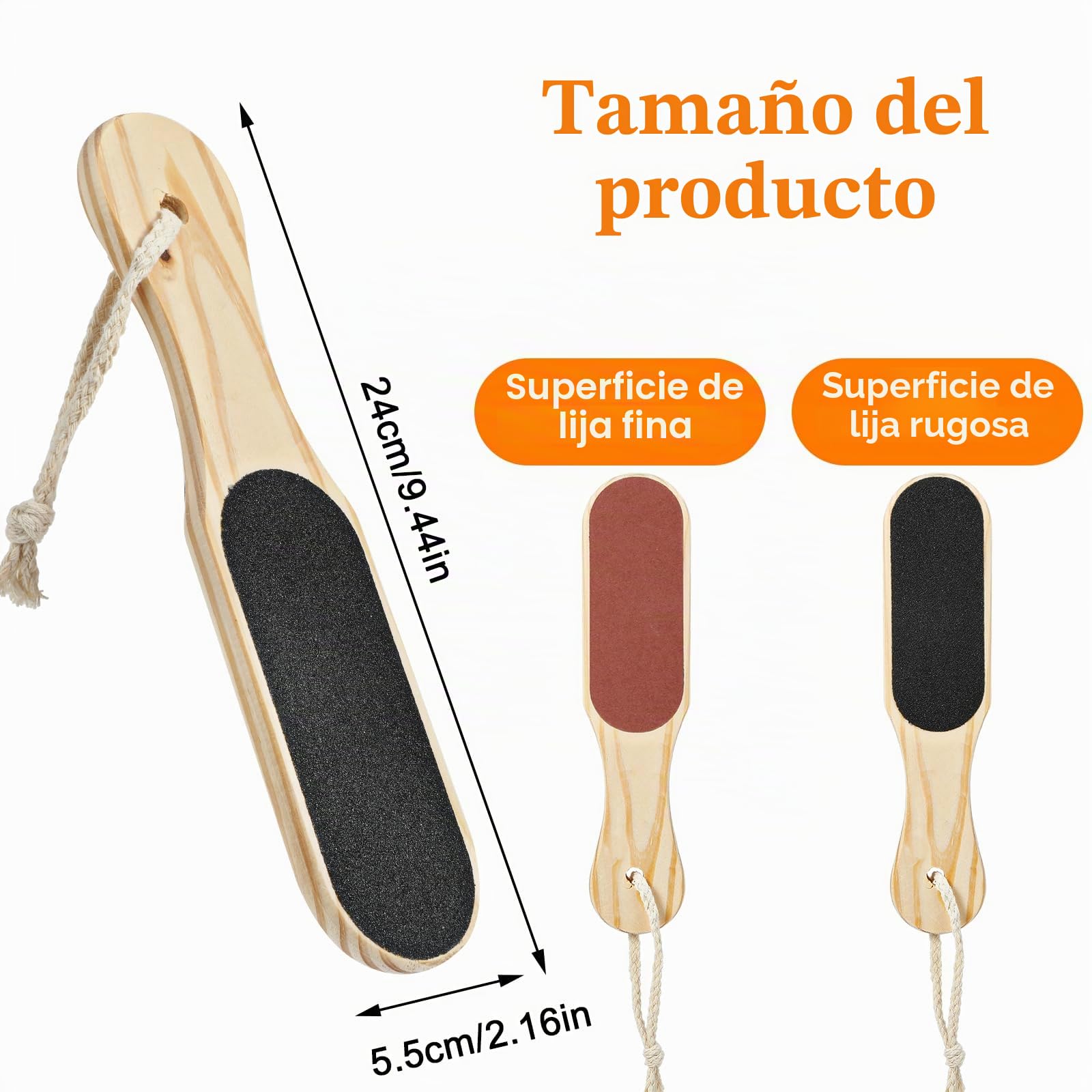 JIEYAO Lima de callos de doble cara de madera, lima profesional para pedicura, lima de pies gruesa y fina con correa para piel endurecida o seca para eliminar la piel muerta