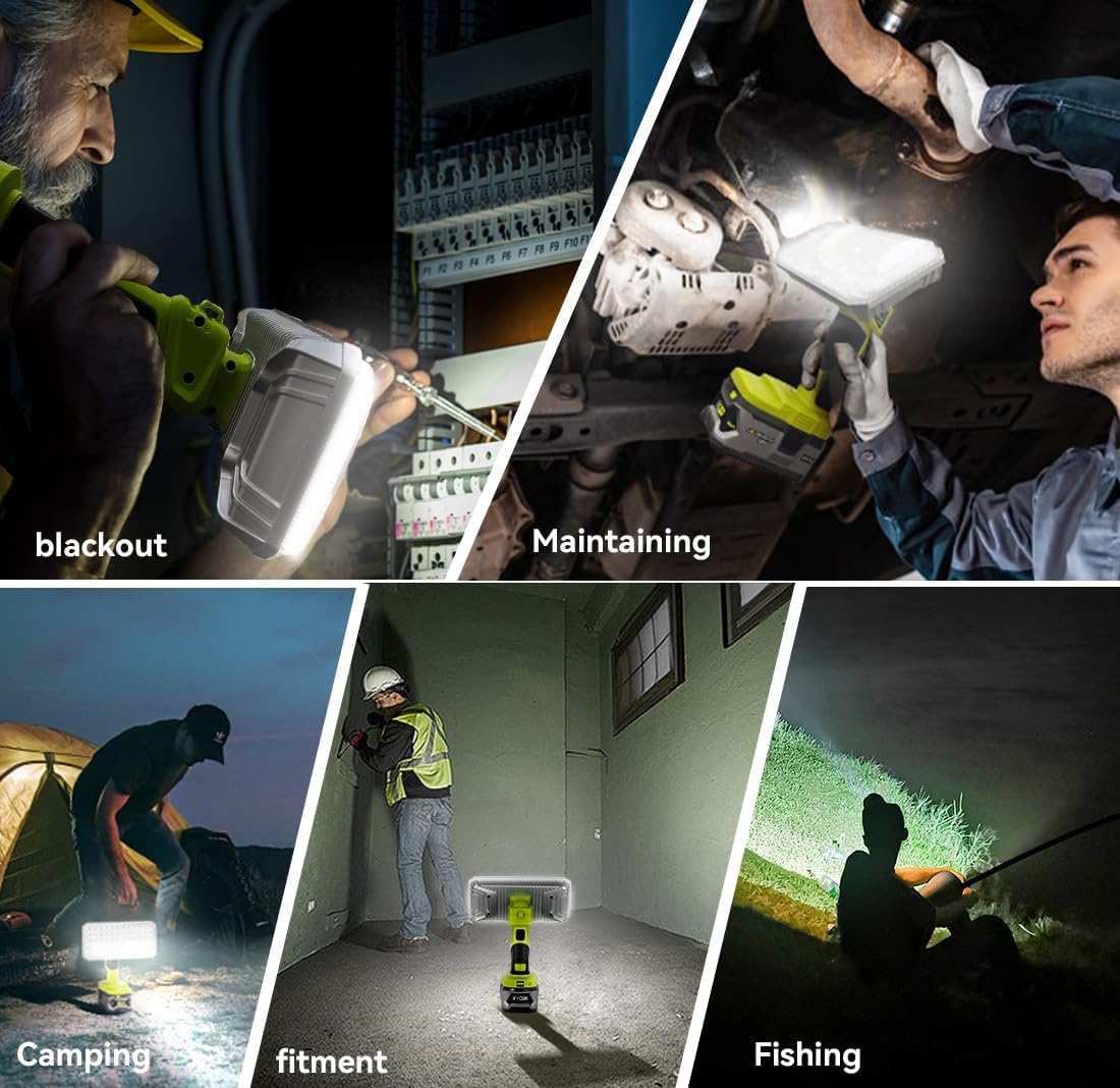 84 LED Beads 40W 4200LM Handheld LED Work Light with 3 Light Modes & 90° Pivoting Head for Ryobi One+ 18V Li-ion/Ni-Cad/Ni-MH Batteries Zinc Alloy Construction for Indoor/Outdoor Use