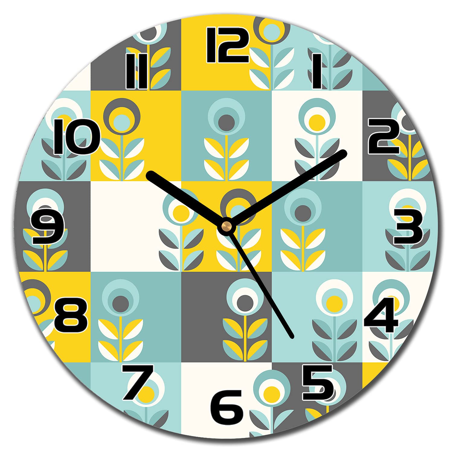 Horloge murale en verre 30 cm scandinave floral pour salon