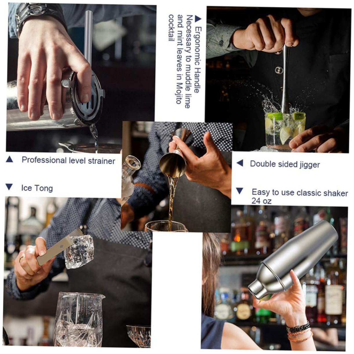 5piezas Coctelera De Acero Inoxidable Accesorios para Coctelería Colador Profesional Medidor De Acero Inoxidable para Bebidas La Barra