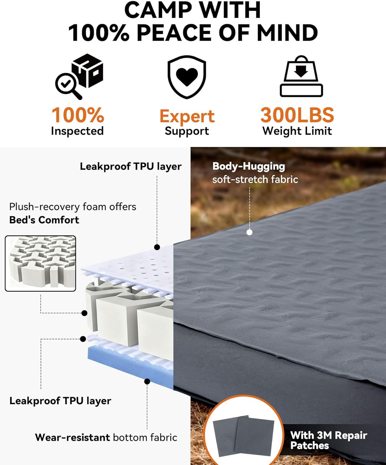 Hikenture 4" Thick Self Inflating Sleeping Pad, Foam & Air Camping Mattress, 9.5 R-Value Insulated Sleeping Mat, Portable All Season Camping Pad for Tent, Car, Cot, Truck - Image 4