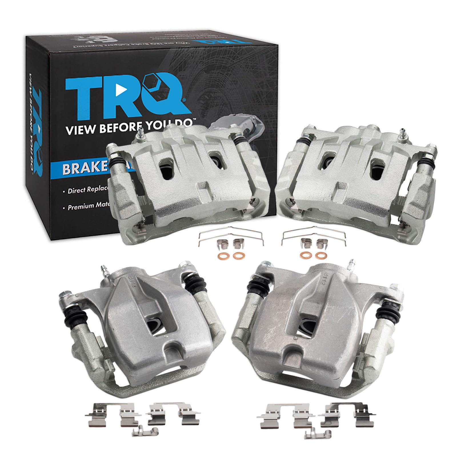 TRQ Front and Rear Brake Caliper Set Zinc Coated Brackets Compatible with 2010-2013 Toyota Highlander