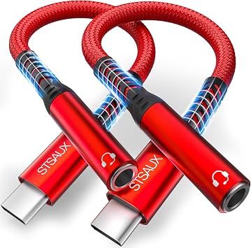USB Type C to 3.5mm Female Headphone Jack Adapter, Type C to Aux 2 Pack | USB C to Aux Audio Dongle Cable Cord Compatible with iPhone 17/16/15/Pro/Pro Max, Samsung Galaxy S24/S23/S22 Ultra, iPad Red