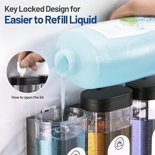 Miniatura 3 de Dispensador de champú y acondicionador, dispensador de jabón de ducha, 3 cámaras, sin taladro, dispensador de champú para ducha, botella montada en