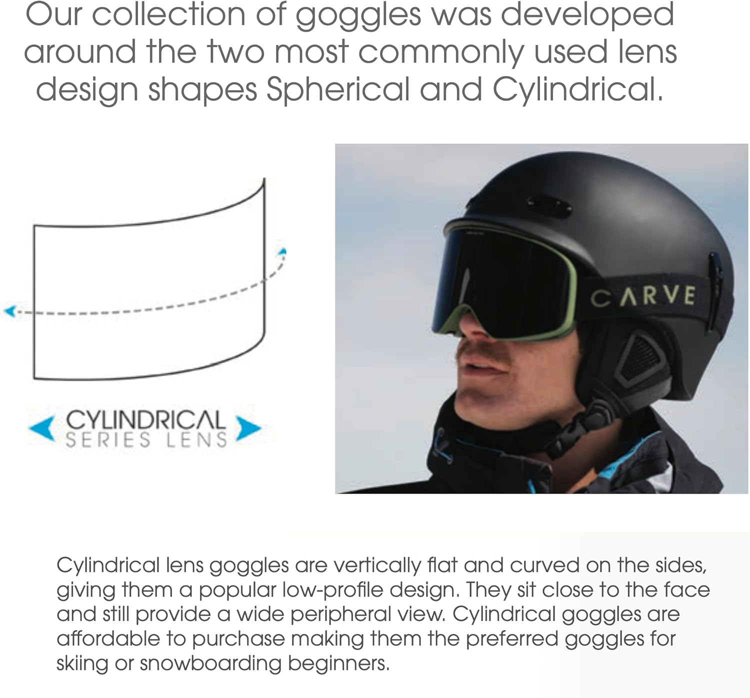 CARVE Frother Snow Goggles, Cylindrical Anti-Fog Ski & Snowboard Goggles, Helmet Compatible