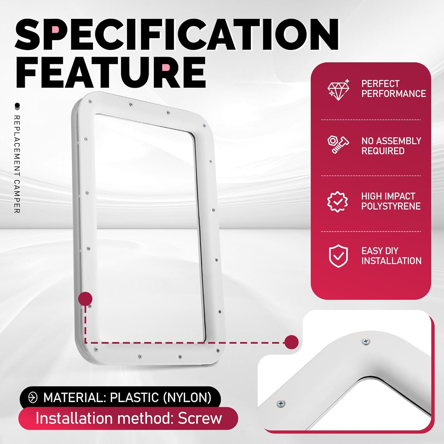 12" W x 21" H RV Entry Entrance Door Window Frame Interior & Exterior Compatible with Most RV, Motorhome, Camper, Trailer Plastic(Nylon) White