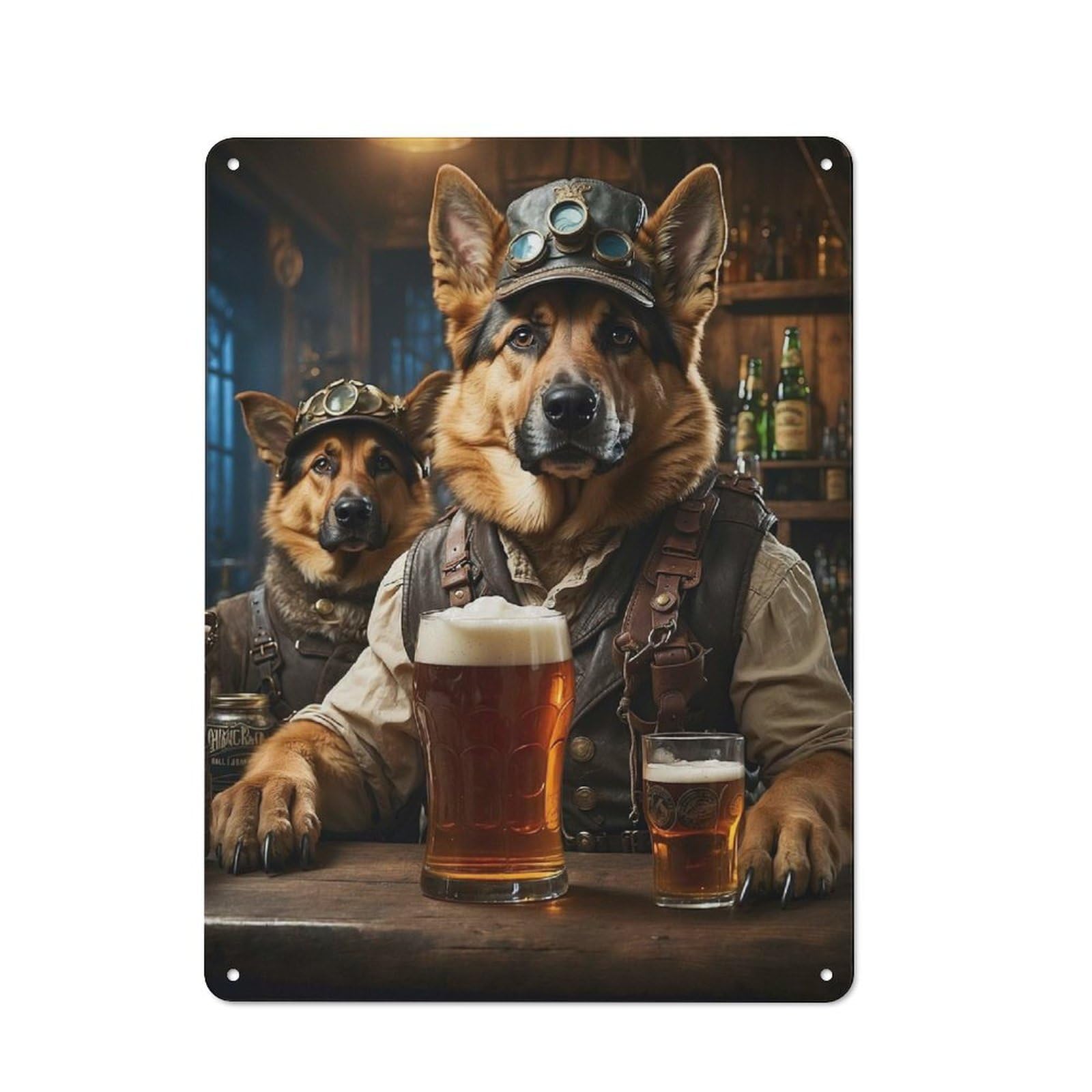 Junmoney German Shepherd Beer Dogs Retro Metal Wall Sign 40X30cm With For Café Or Home Bar, For Cooler-Season Styling In Café And Home Bar