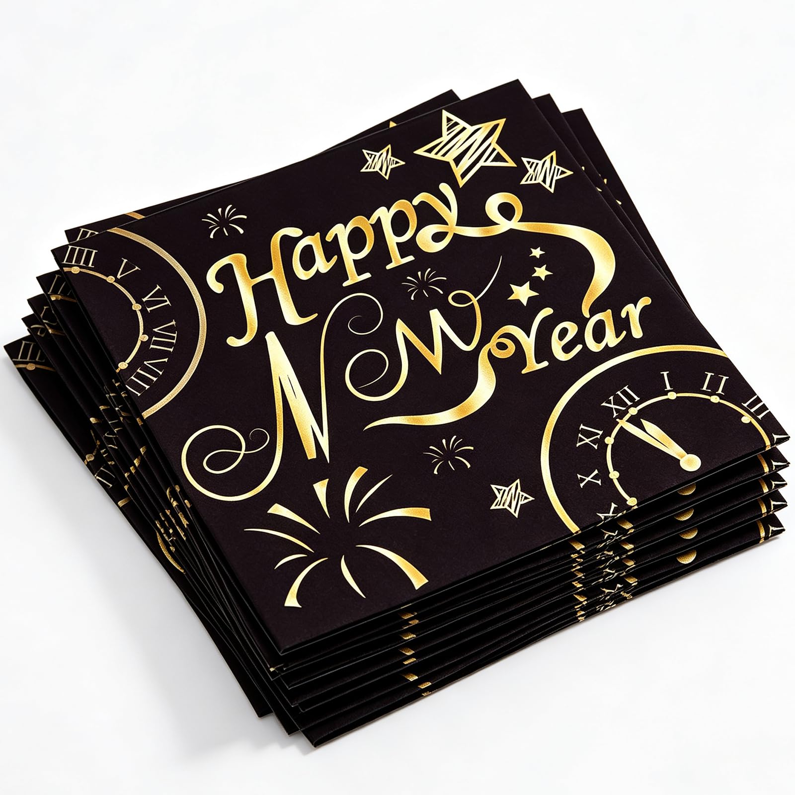 24Pcs Black Gold Happy New Year Napkins, 2027 Party Table Decorations