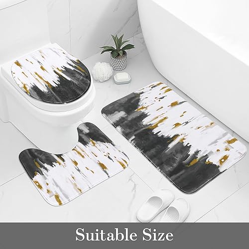 Miniatura 4 de MitoVilla Juego de 4 piezas de baño gris degradado con cortina de ducha y alfombras, juegos de cortinas de ducha de pintura al óleo con alfombras