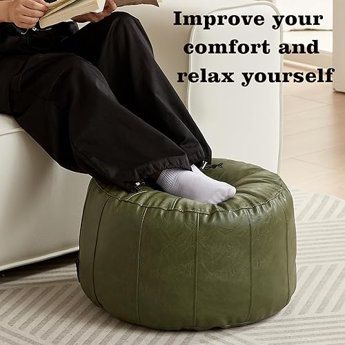 Miniatura 15 de Louis Donné Funda de puf sin relleno, taburete redondo otomano para reposapiés, puf de almacenamiento, puf de piel sintética impermeable, reposapiés