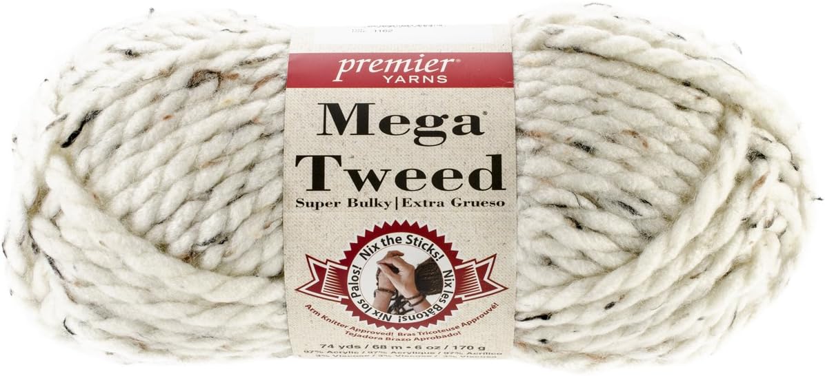 Premier Yarns Mega Tweed Yarn, Cream Tweed