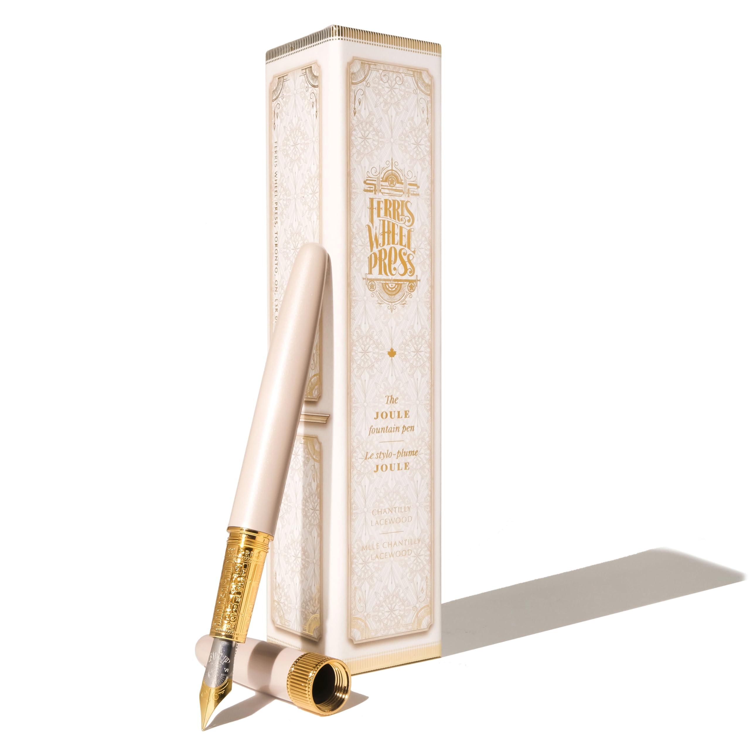 Ferris Wheel Press, Joule Fountain Pen, Chantilly Lacewood, Double Gold Plated, Sapphire Lacquer Finish, Two-Tone Steel Nib, Leather Sleeve, Medium
