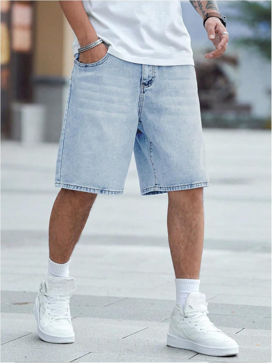 Verdusa Men's Jorts Baggy Jean Shorts Mid Waist Vintage Summer Denim Shorts - Image 4