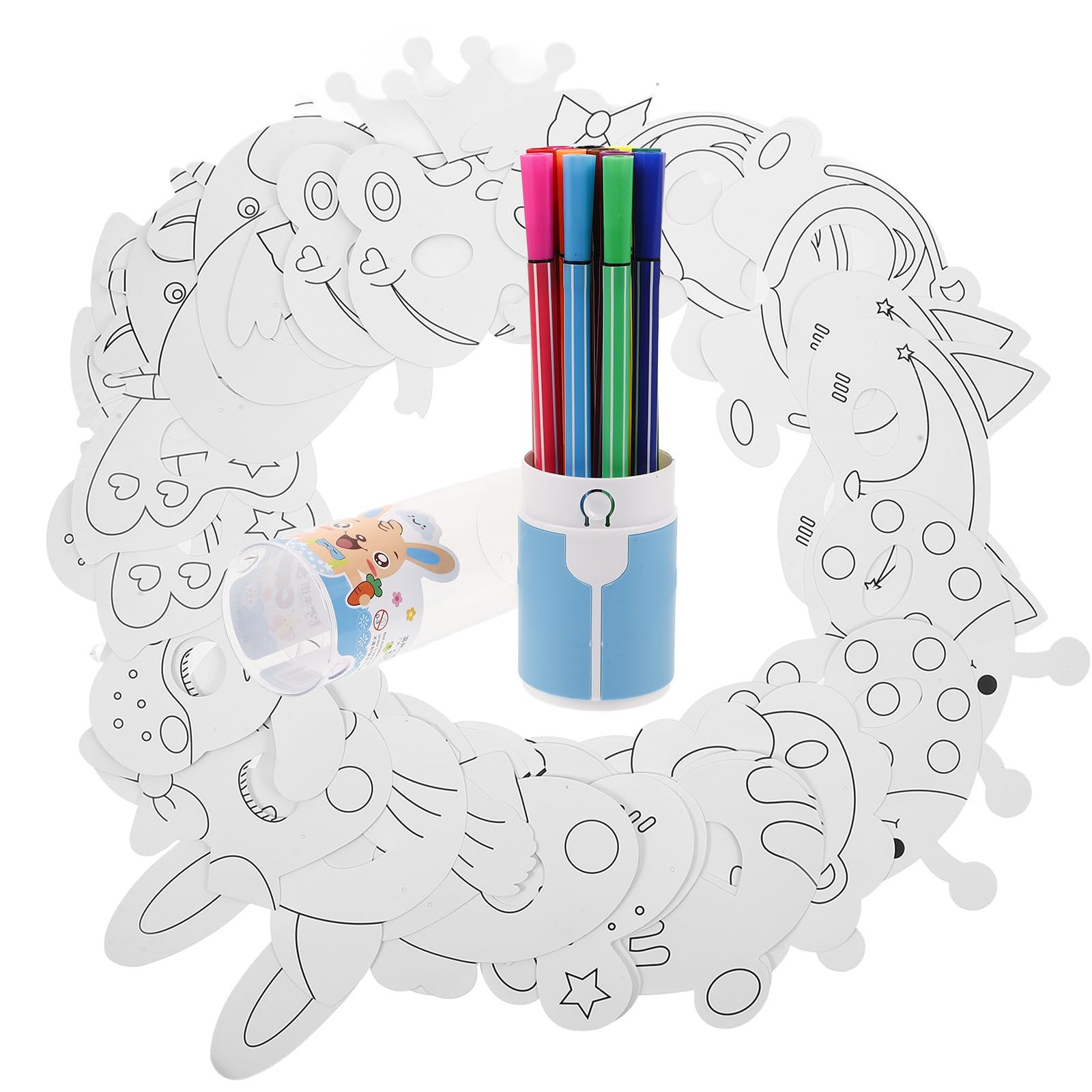 VICASKY Maschera di Maiale Bianca per Bambini Set Fai da Te con Carta e Plastico, Maschere Animali per Ragazzi per Attività Creative e Spettacoli Teatrali Stile Casuale