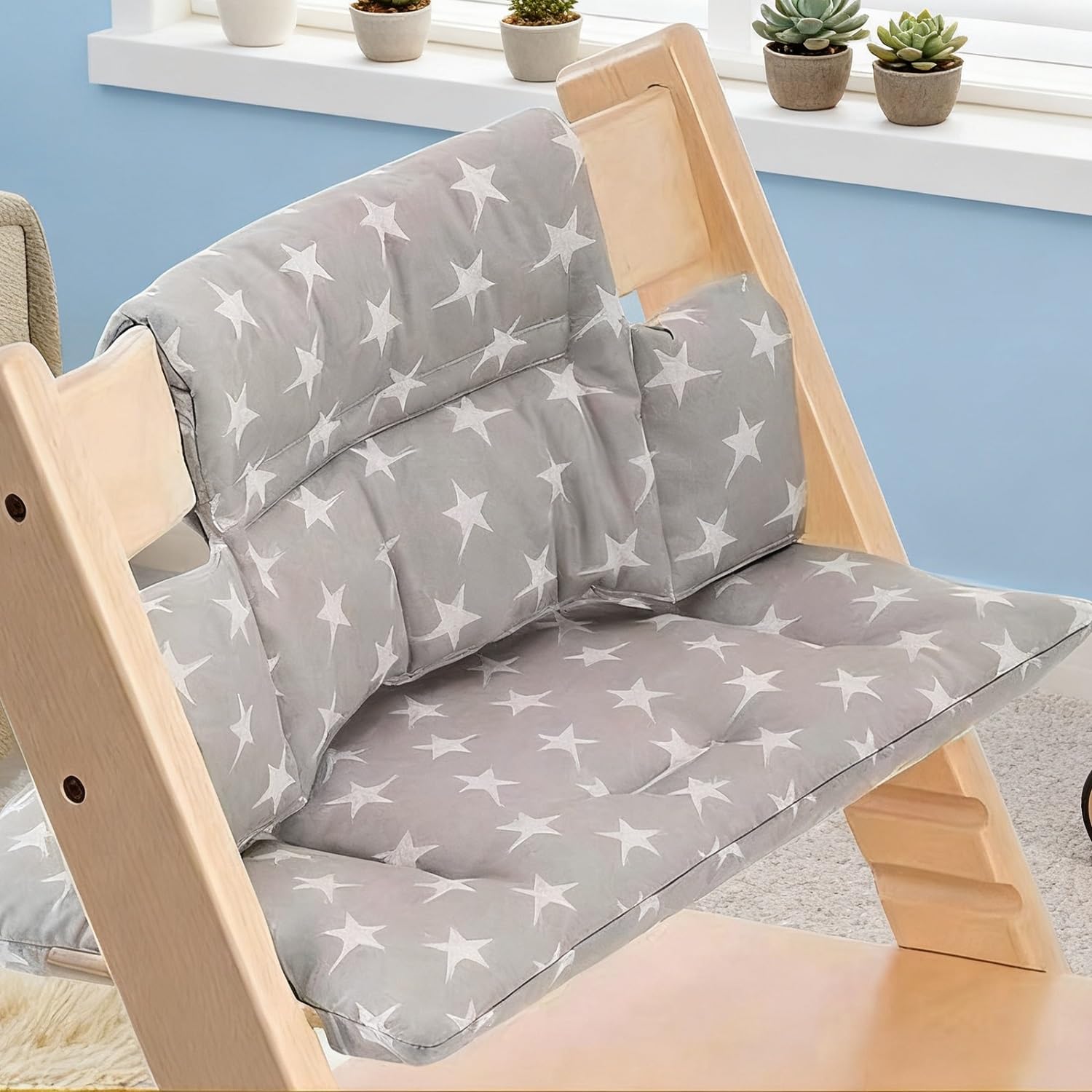 Sitzkissen für Stokke Tripp Trapp, 2-teilig Wasserdicht Rutschfest Hochstuhl Sitzkissen Set Polsterung an Rückenlehne, Bio-Baumwolle Weiches Kissen Abwaschbar Hochstuhlauflage für Kinderhochstuhl