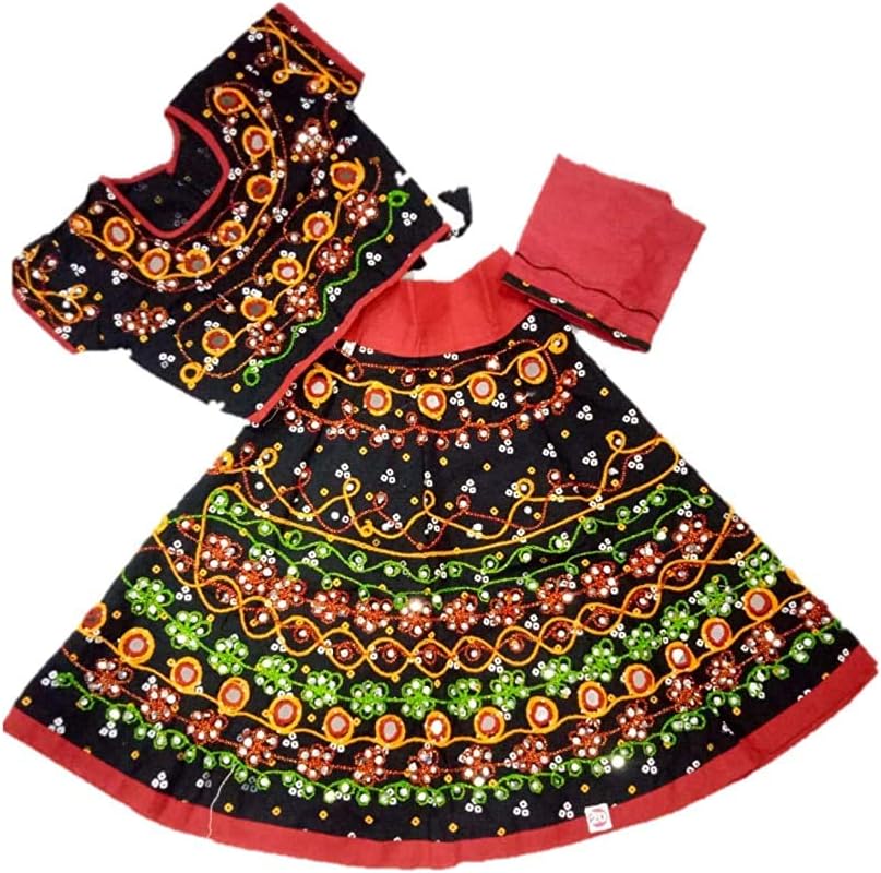ANNA'S FASHION pure cotton printed lehenga choli set for girls(Black-4-5yrs)