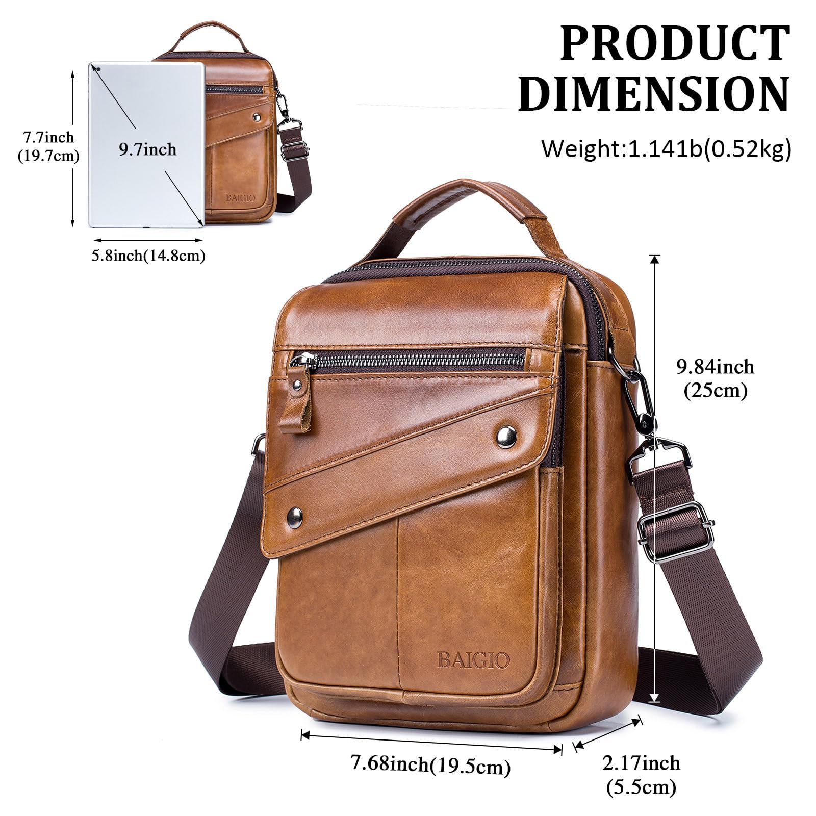 BAIGIO Umhängetaschen Herren Leder Schultertasche für Männer Herrentasche zum Umhängen Handtaschen Crossbody Bag Ledertasche für Arbeit Büro Alltag