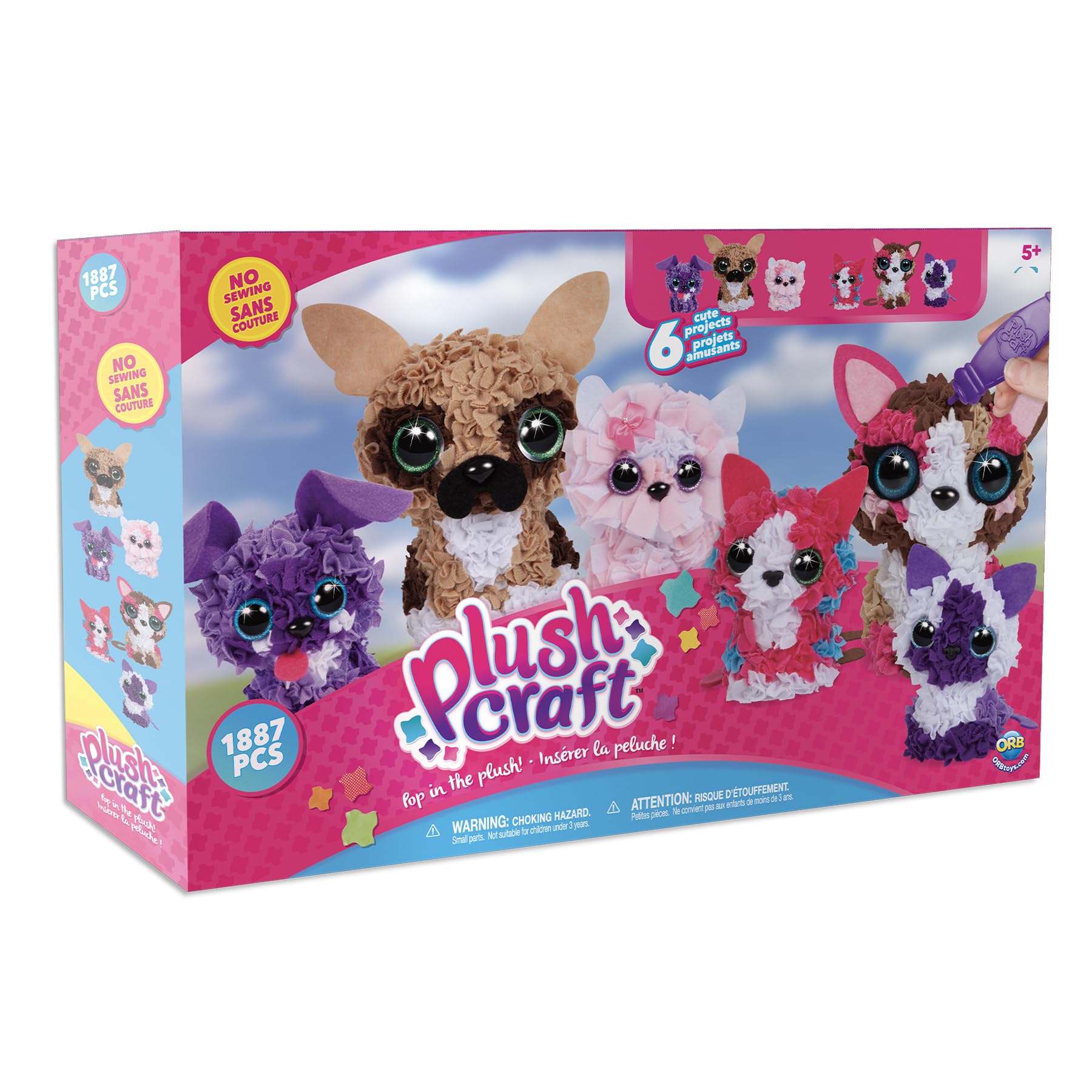 ORB PlushCraft Lot de 6 kits de bricolage 3D pour chien et chat – Système de tissu de perforation sans désordre, aucune couture nécessaire – Comprend 2 animaux 3D de taille standard et 4 mini animaux