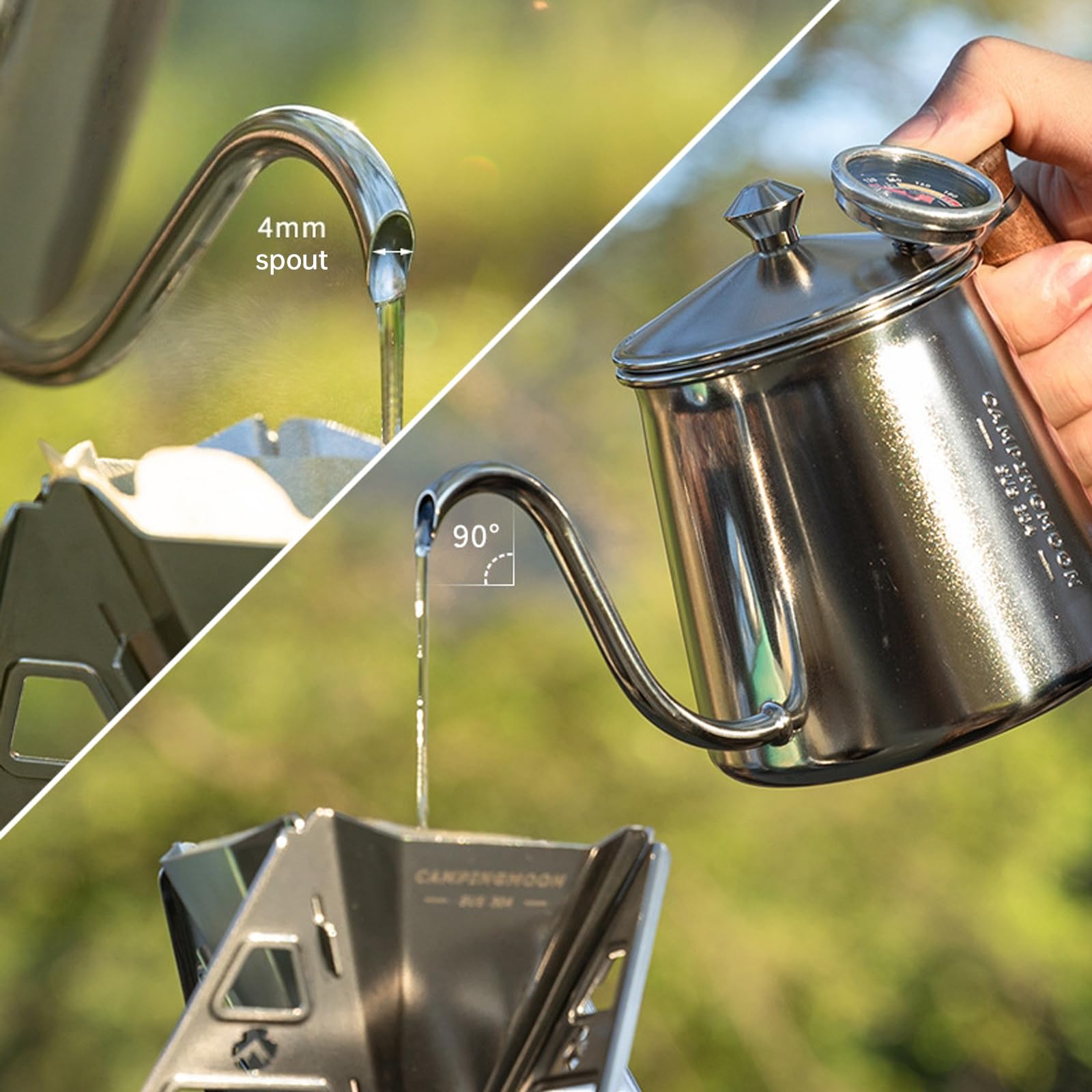 Campingmoon Bollitore da campeggio Bollitore da campeggio Bollitore da campeggio per fuoco aperto in acciaio inox campeggio all'aperto caffettiera teiera per acqua bollente 400 ml
