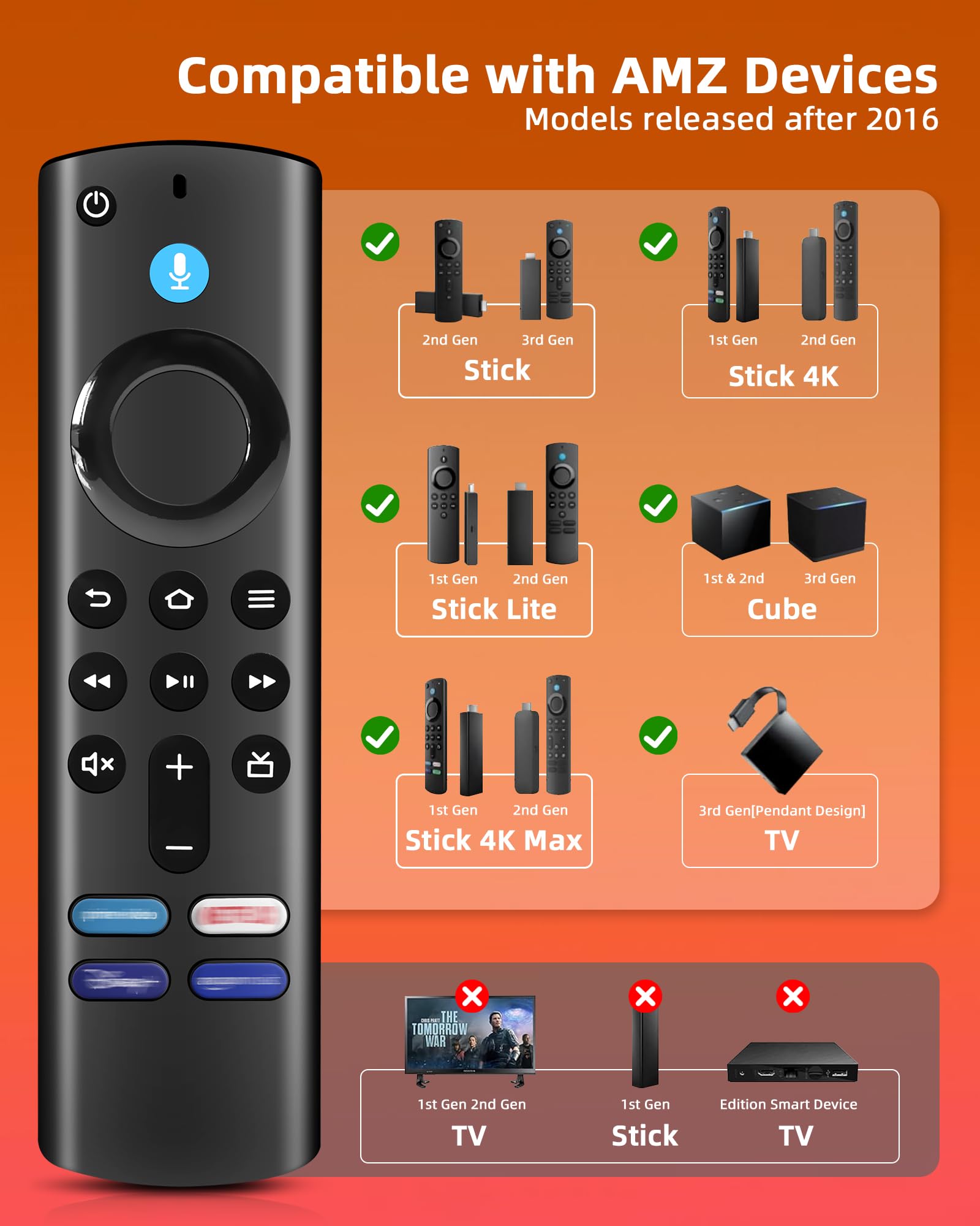 Telecomando Vocale Sostitutivo 3rd Gen per AMZ Smart TV Stic-k(2nd Gen & 3rd Gen)/Lite,4K,4K Max,Per AMZ Smart TV Cube (2nd Gen & 3rd Gen) TVs