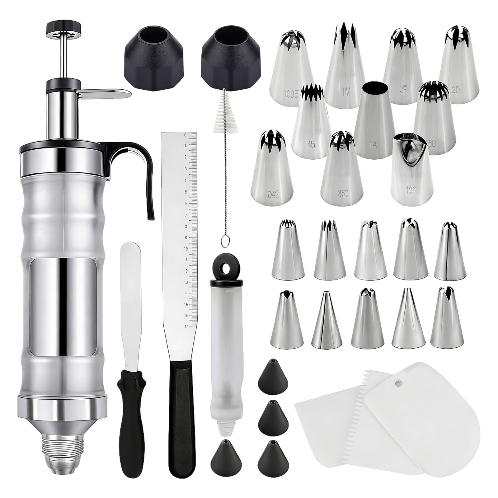 Ensemble de décoration de pâtisserie robuste de 34 pièces avec diverses buses, ensemble d ' accessoires de cuisson domestique pour les designs artistiques, mélange d ' aluminium Frosts