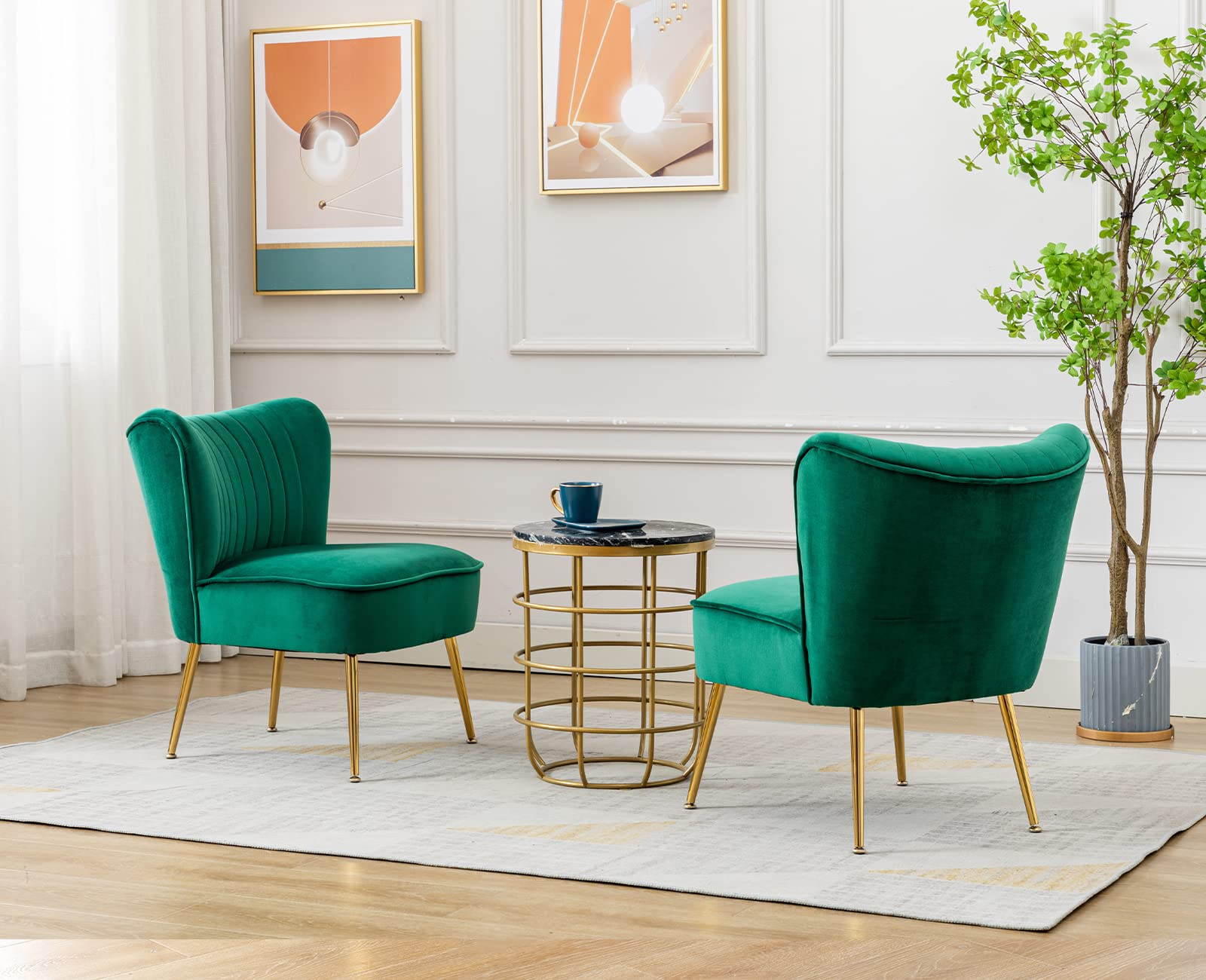 chairus Sessel Wohnzimmer aus Samt, Gepolsterter Relaxsessel mit Metallbeinen Einzelsofa, Akzentstuhl Loungesessel für Schlafzimmer Wohnzimmer Balkon, Grün