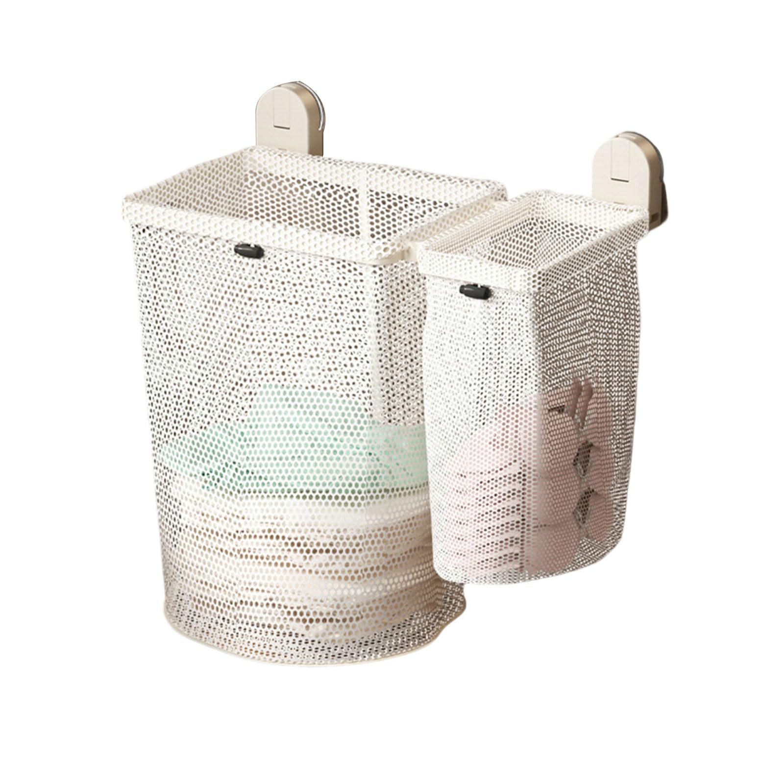 Buxuaaaa A Buxuaaa Easy Installation Suction Mount Laundry Organiser Foldable Basket Carbon Steel Frame Dirty Clothes Container Suction Cup Wall Mounted Hamper