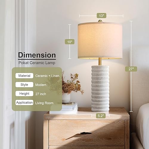 Miniatura 4 de PoKat Juego de 2 lámparas de mesa de cerámica de granja de 27 pulgadas para dormitorio, lámparas rústicas para mesitas de noche, lámparas de noche