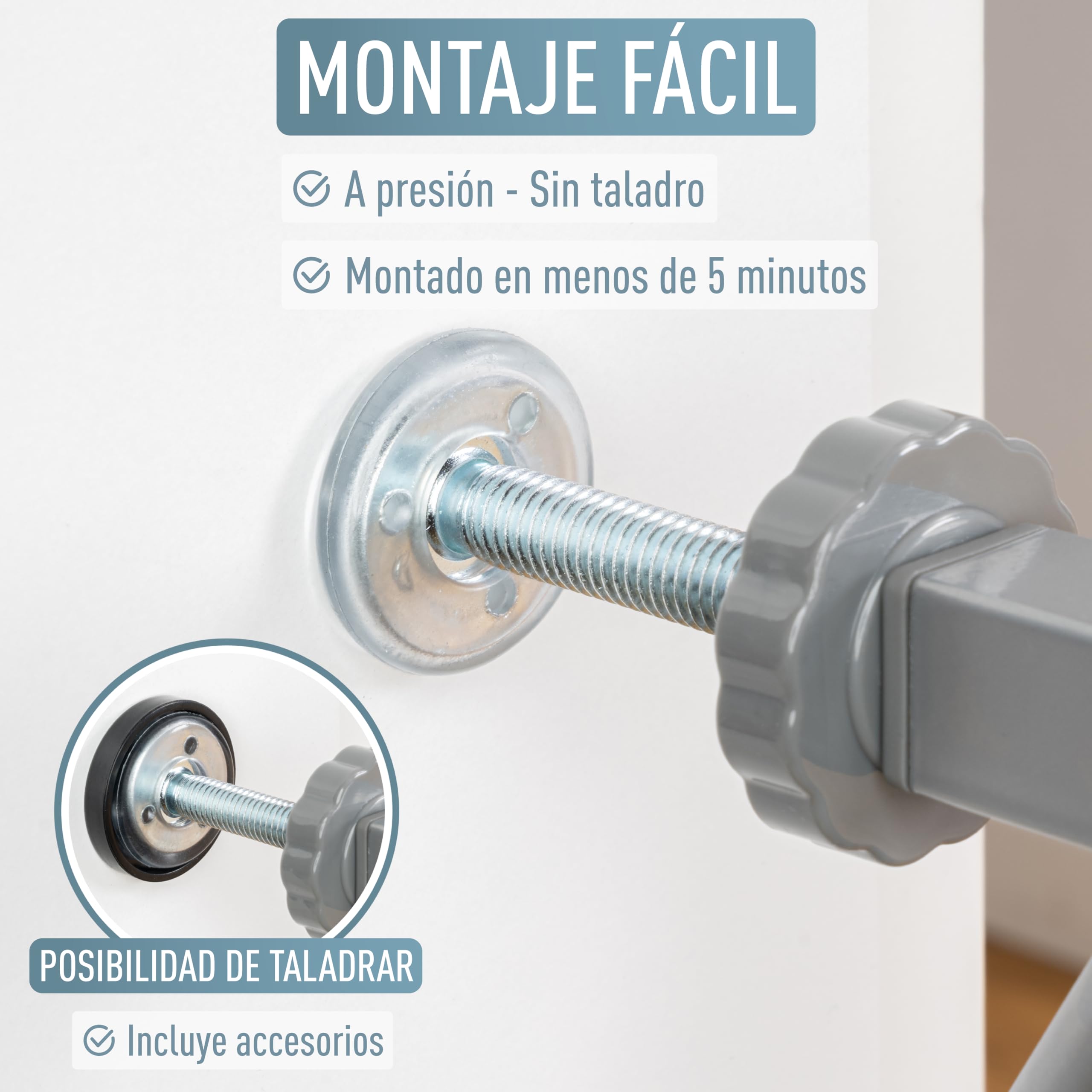 IB-Style - Barrera de seguridad para puerta/escalera «Kaya» | 75-175 cm | Color gris/plata | Se cierra automáticamente | 90° fijación | Doble cierre | Ajustable de 105-115 cm